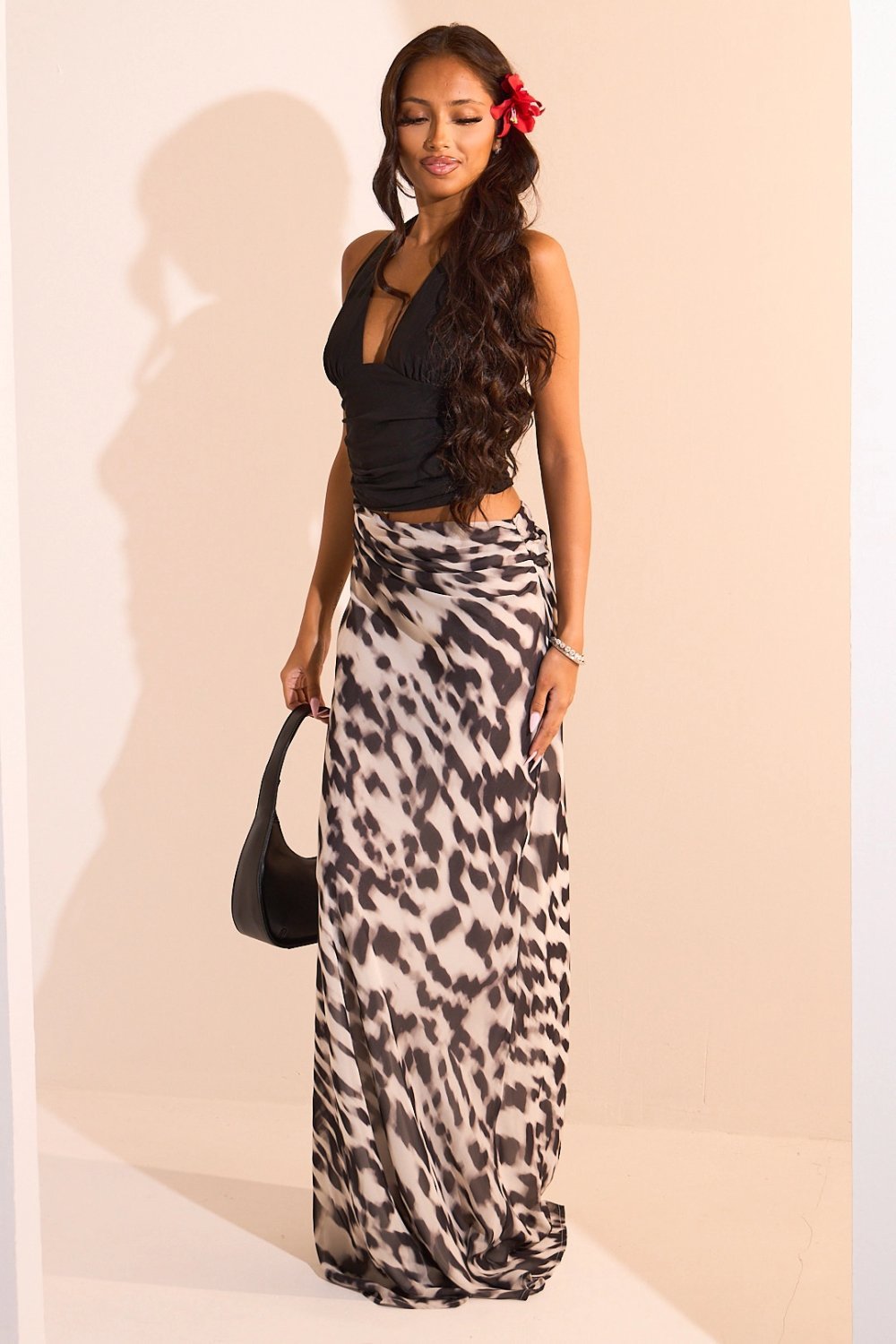 Leopard print cut-out backless maxi dress, black