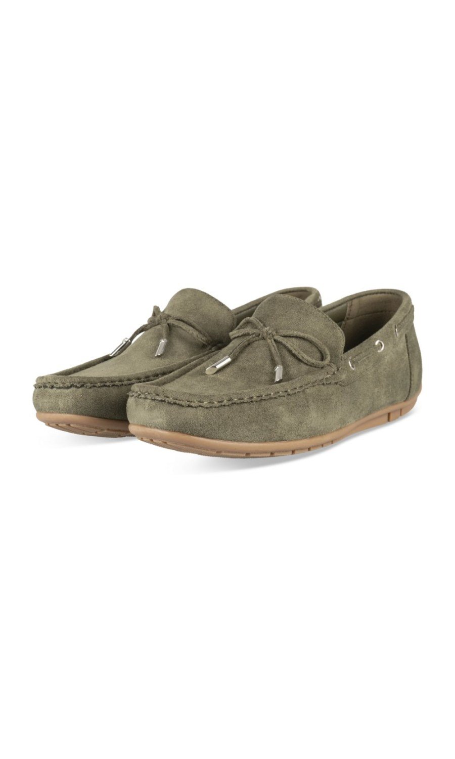 Khaki suede-effect bow loafers