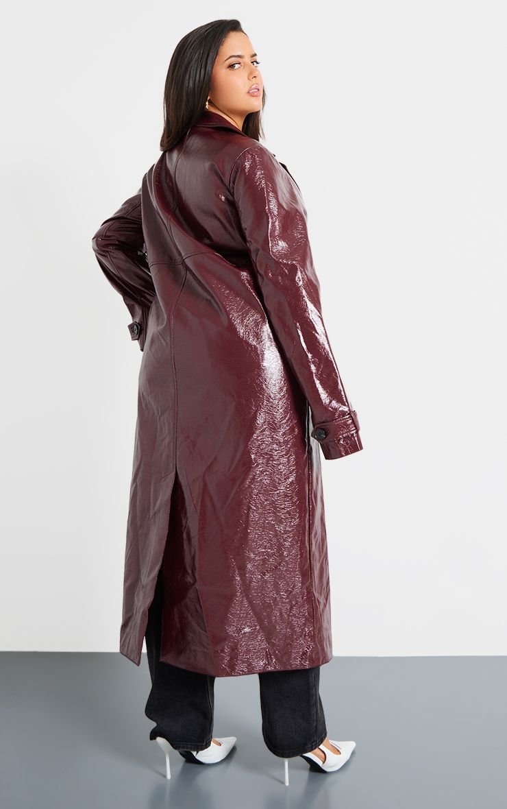 Plus Textured PU Leather High Shine Maxi Coat