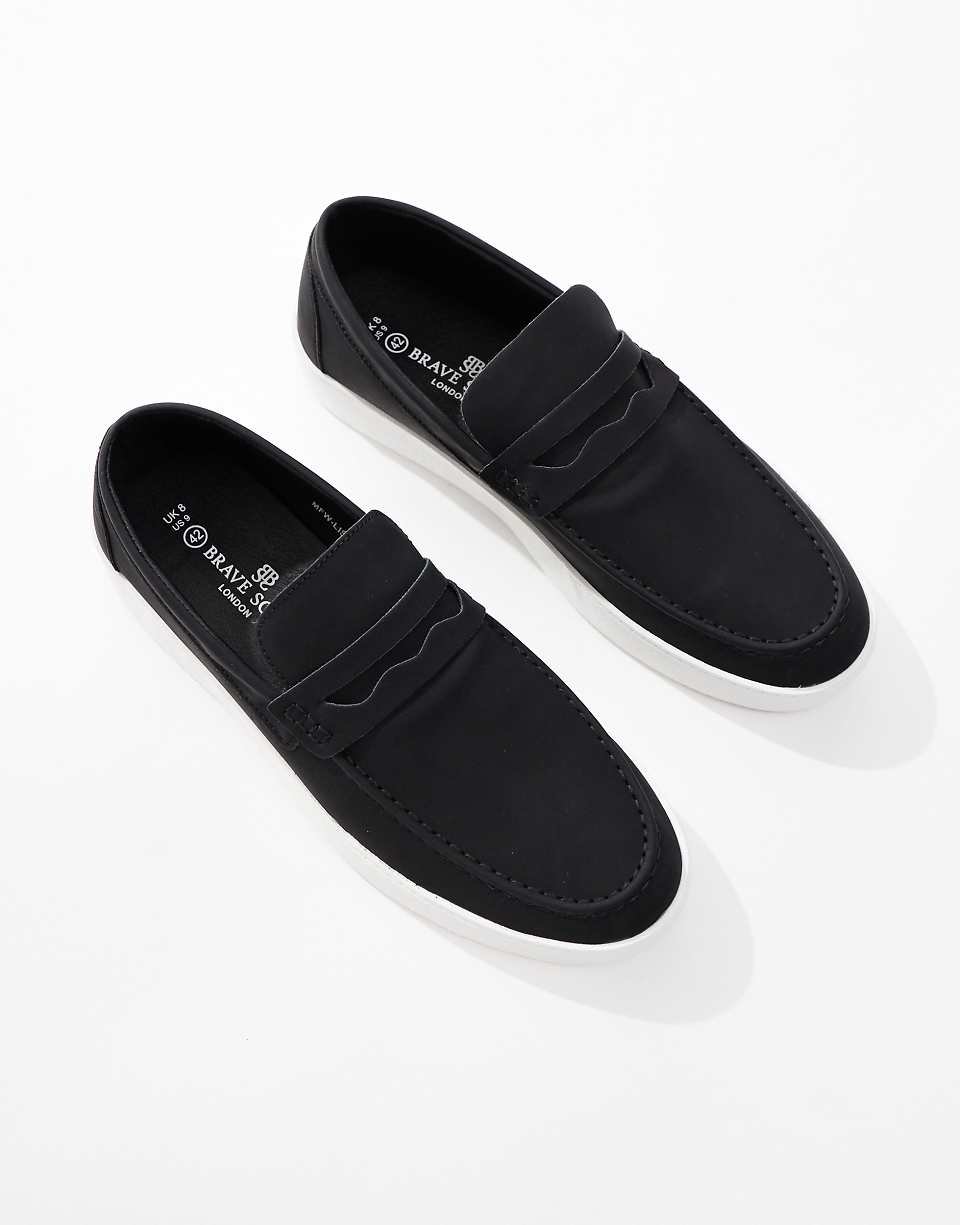 Faux suede loafers in black