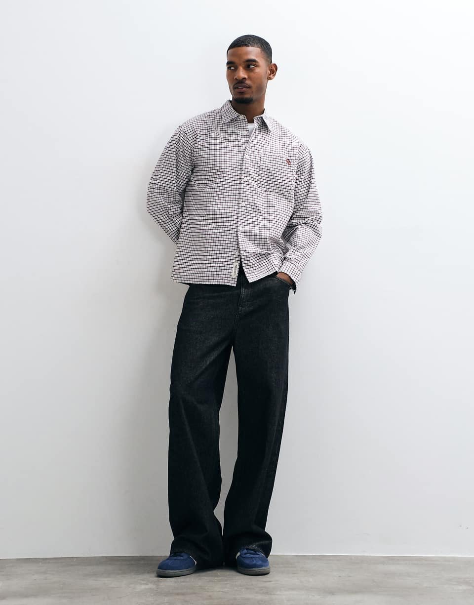 Chemise à manches longues brodée à carreaux bordeaux