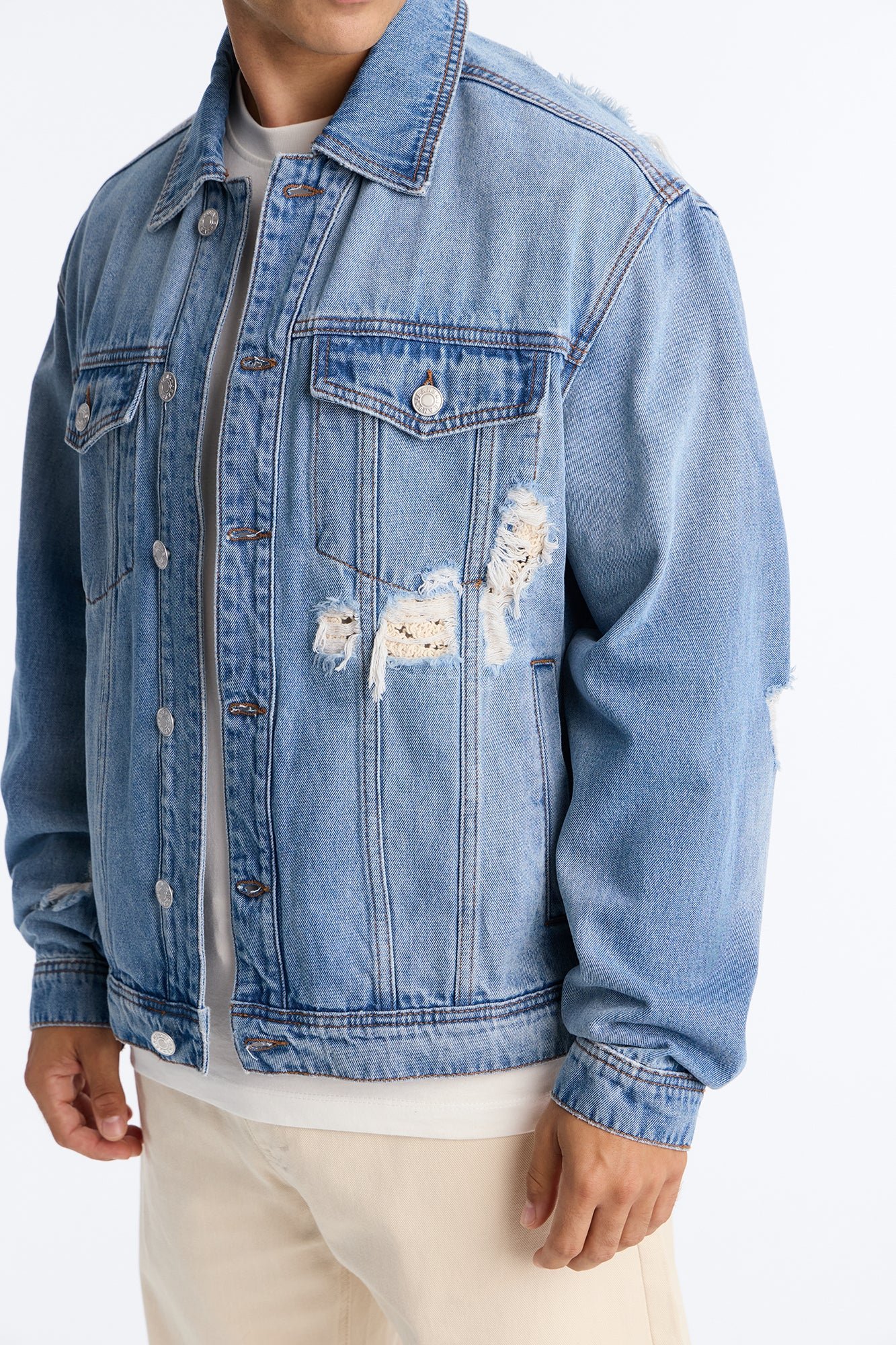 Crochet Patch Denim Trucker Jacket