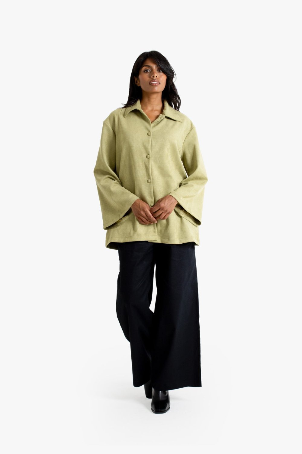 Faux suede shirt jacket - Pistachio green