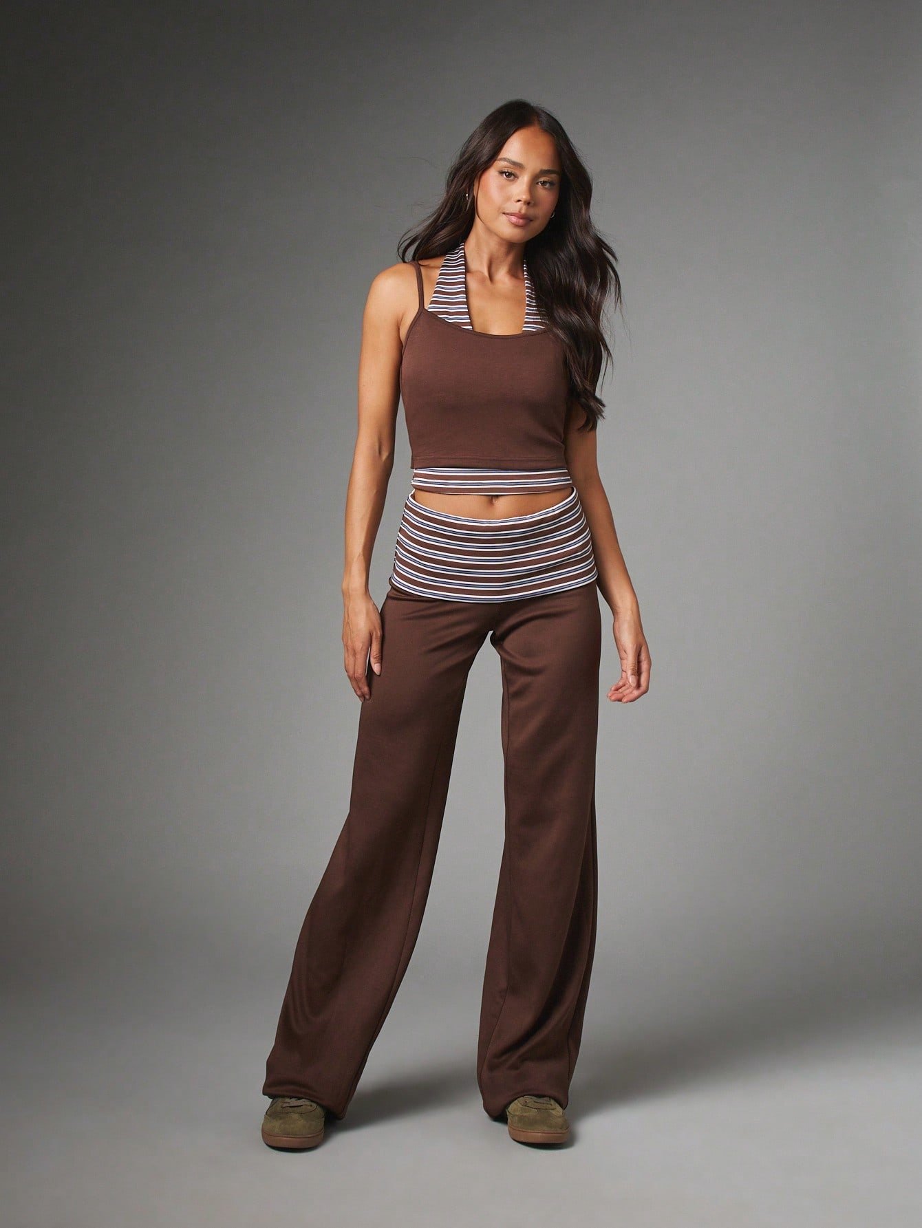 Pantalon Décontracté À Jambes Larges Et Taille Repliable