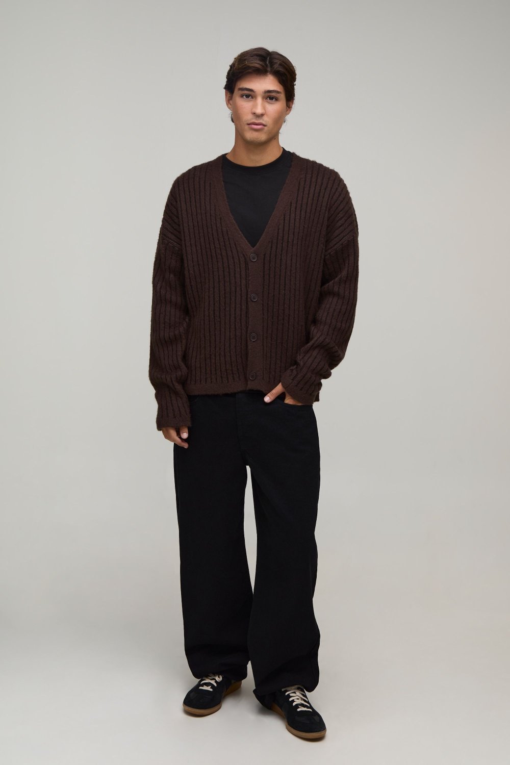 Cardigan côtelé ample marron