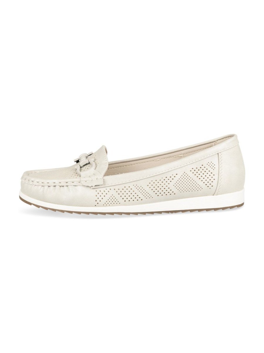 Beige perforated horsebit loafers