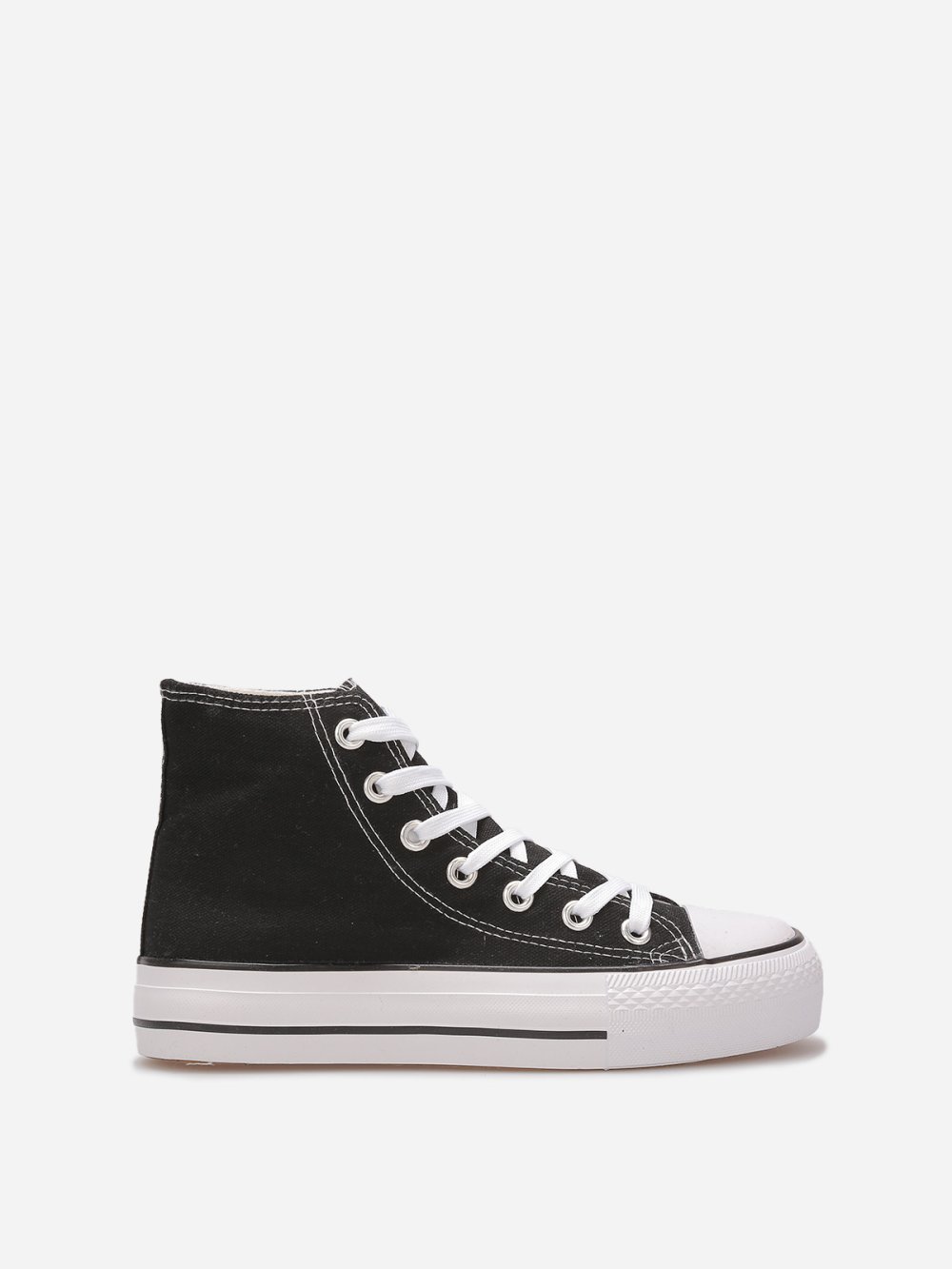 Black canvas high-top platform trainers