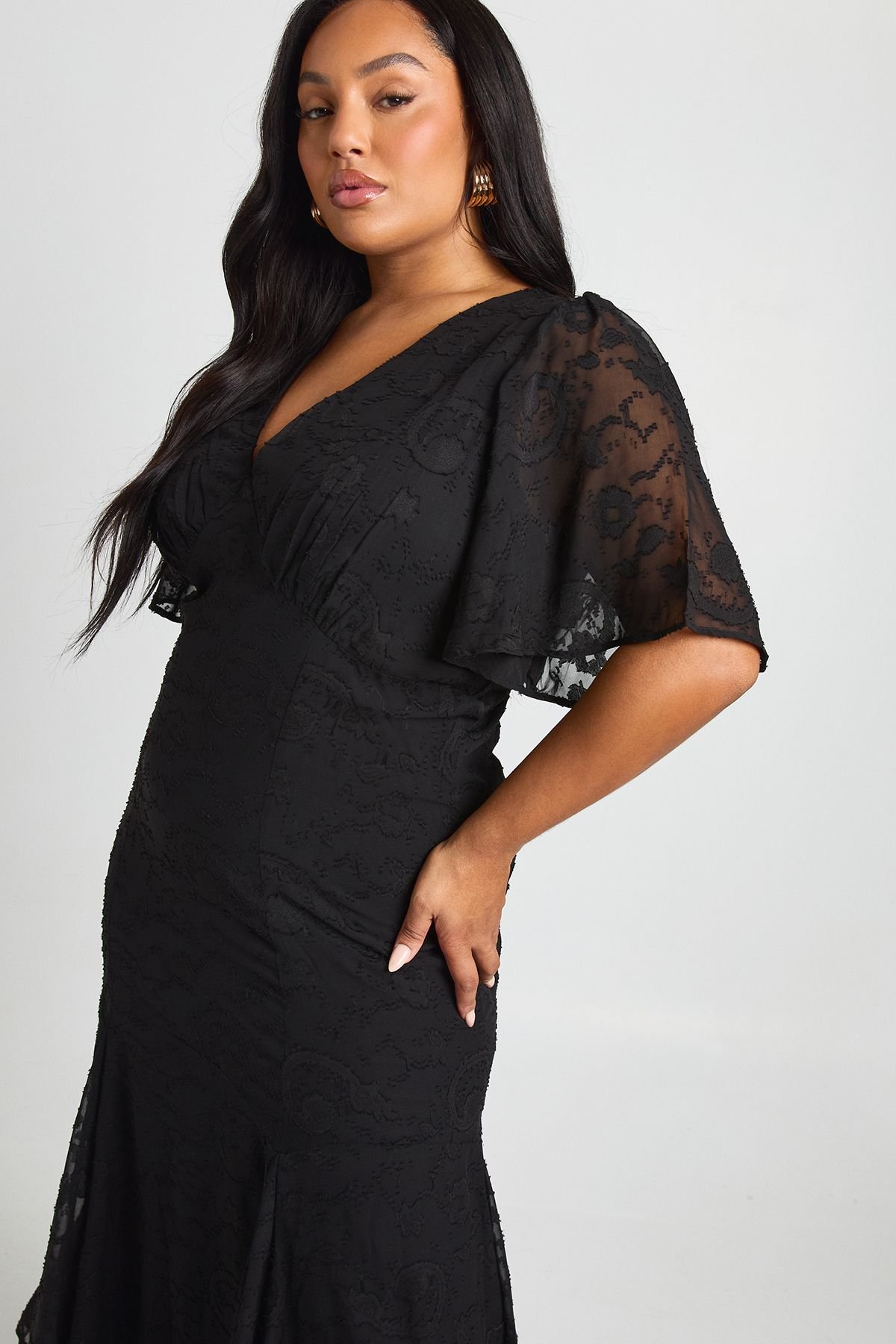 Burnout à manches d'ange Robe midaxi - Grande taille