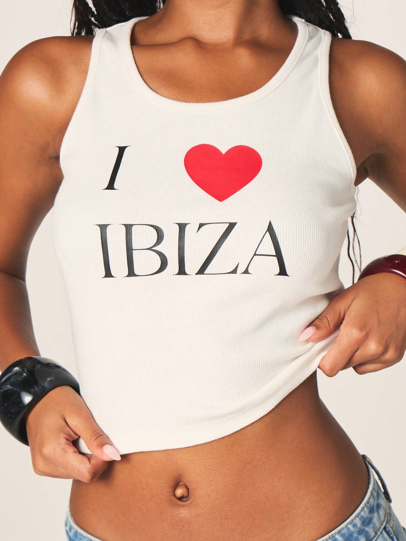 Débardeur côtelé imprimé << i love Ibiza »