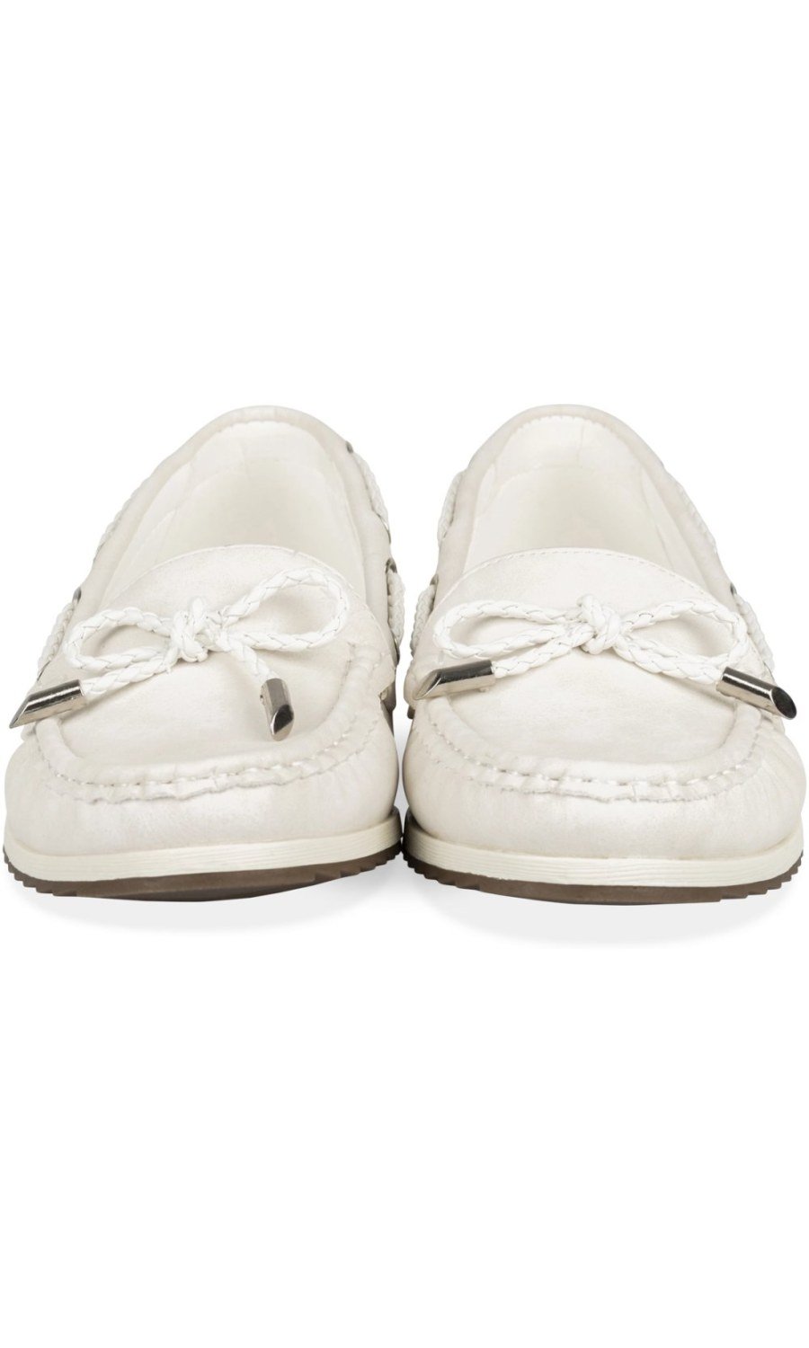 White loafers with bow and eyelets