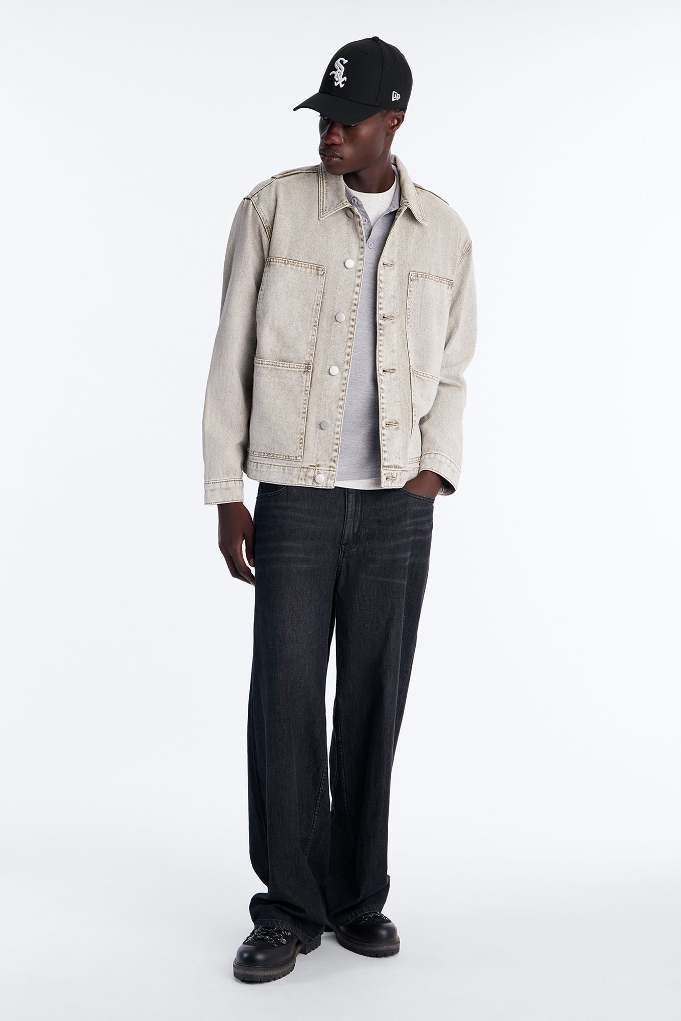 Green denim chore jacket