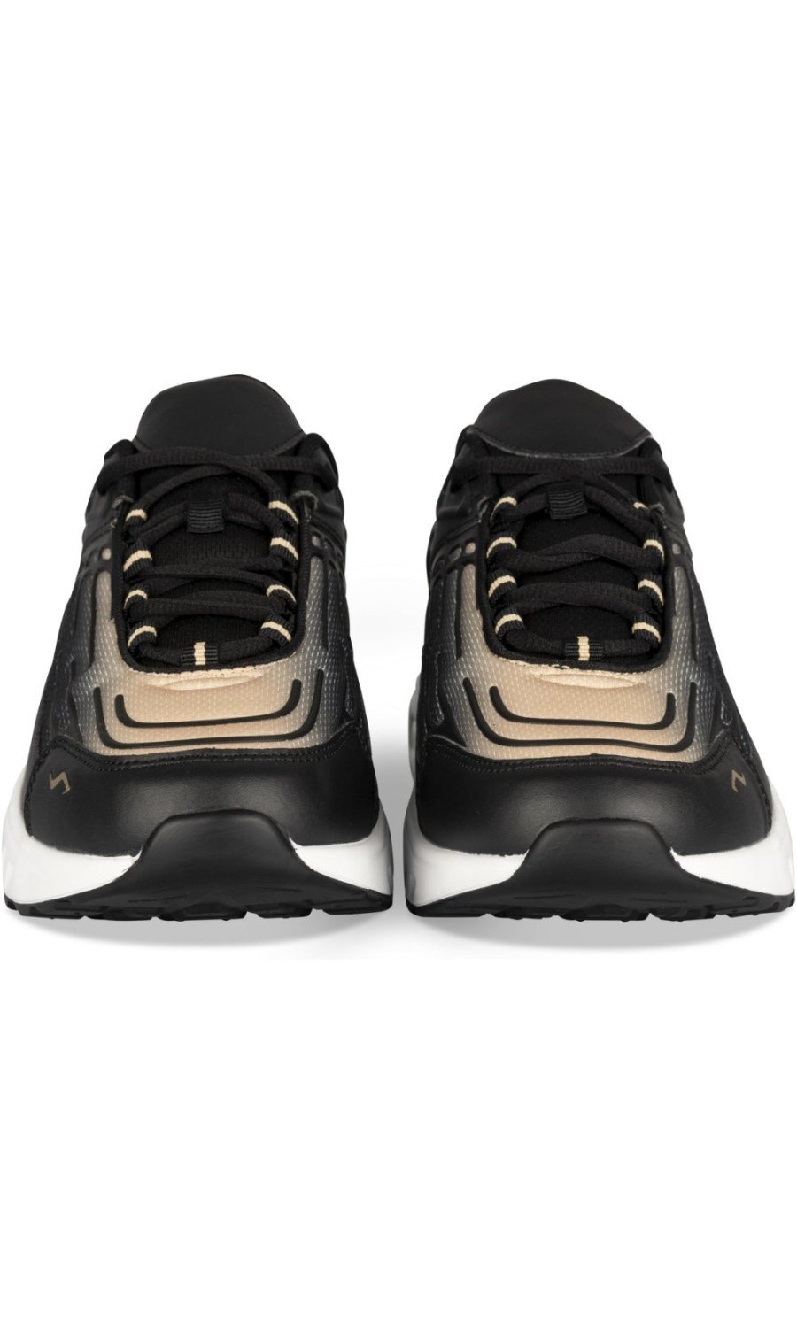 Black and gold retro sneakers with air bubble sole