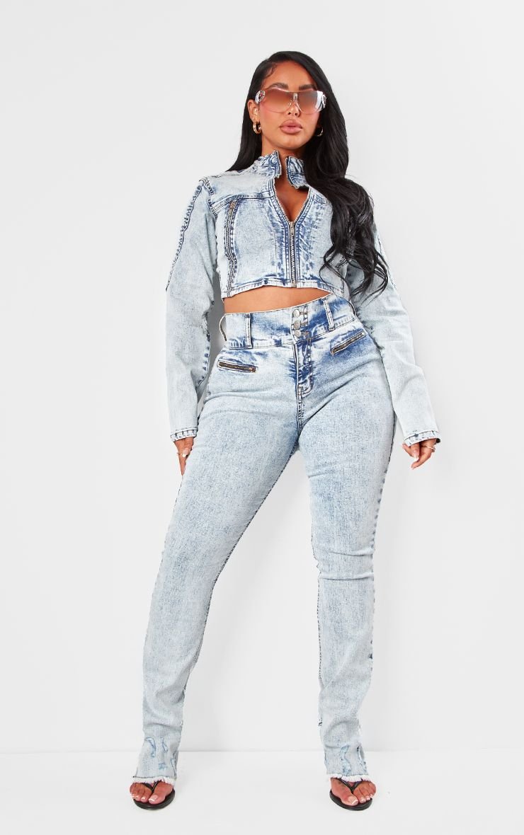 Shape High Waisted Ripped Hem Denim Jeans