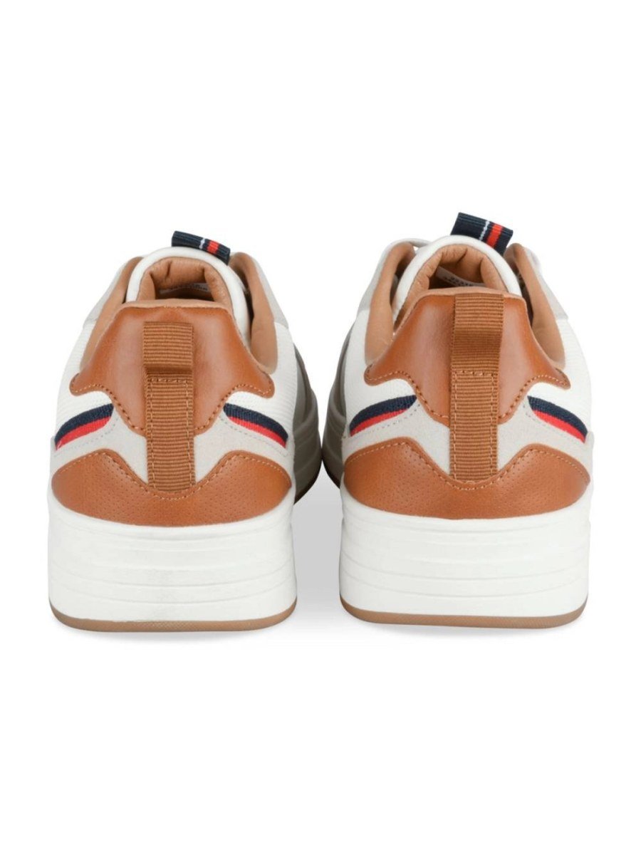 White retro sneakers with tan heel tab
