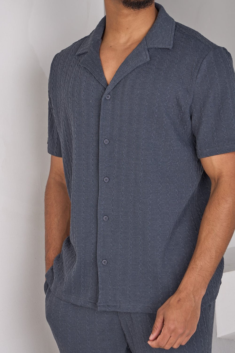Ensemble chemise w pantalon effet laine gris