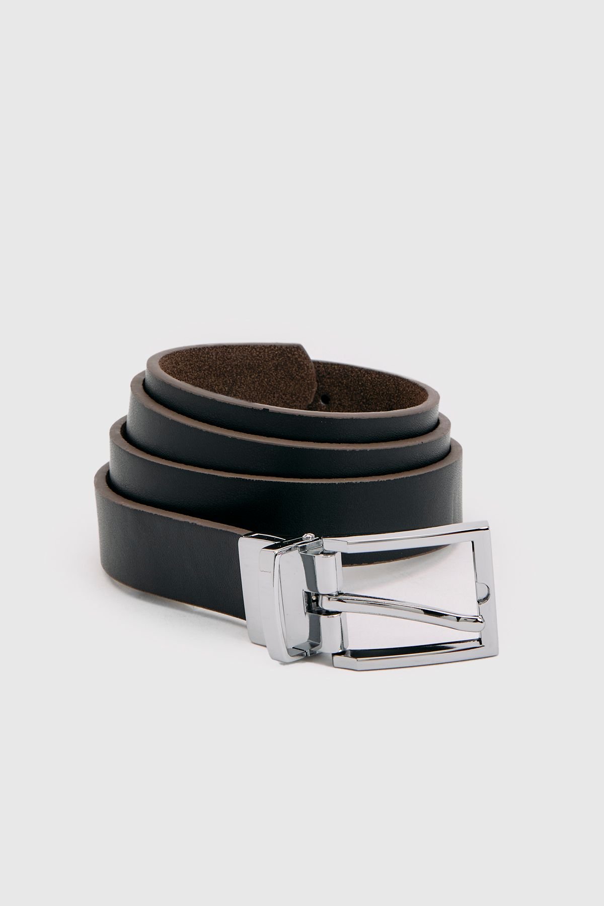 Ceinture réversible à boucle argentée