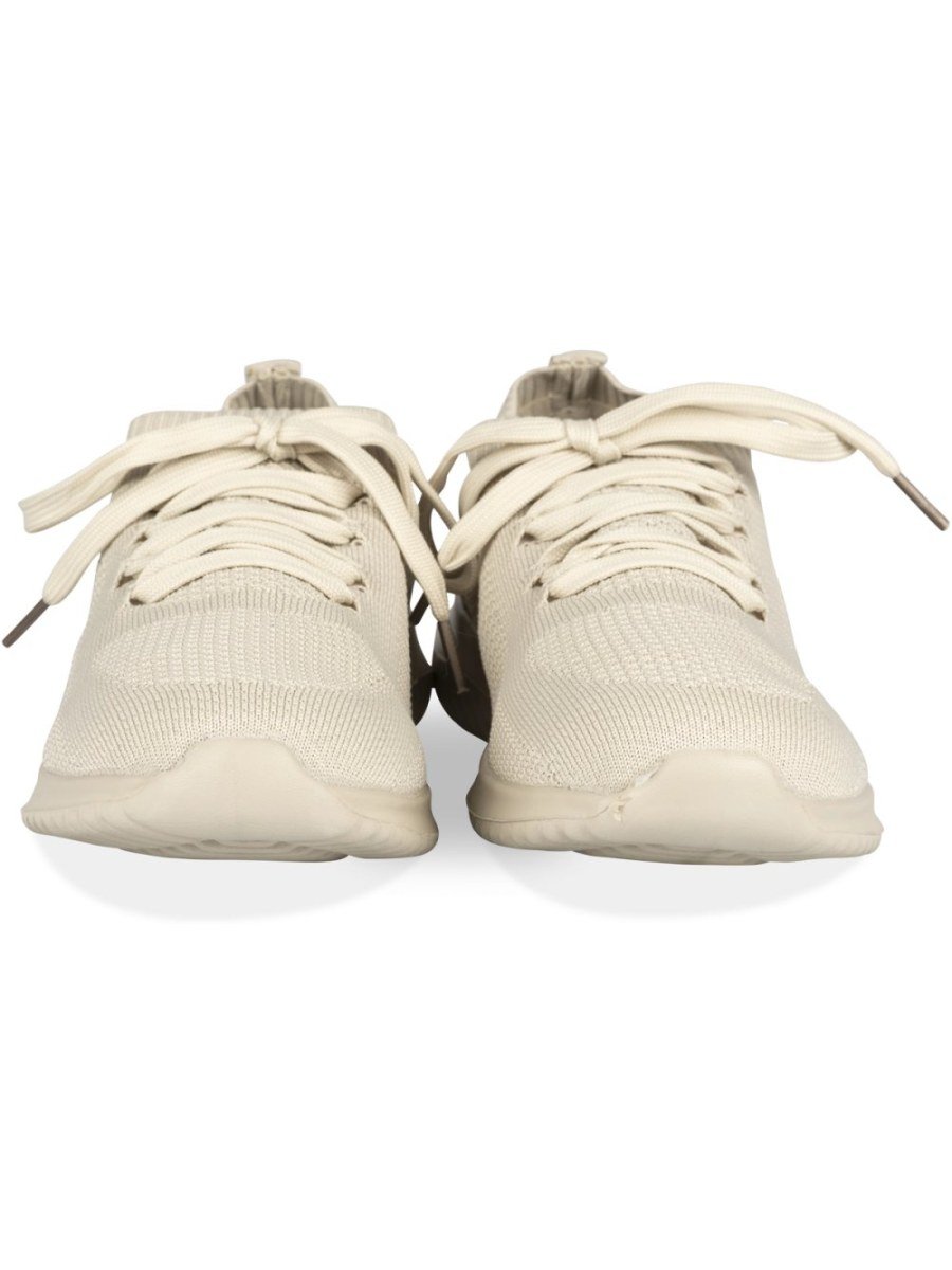 Beige fine-knit lace-up sneakers