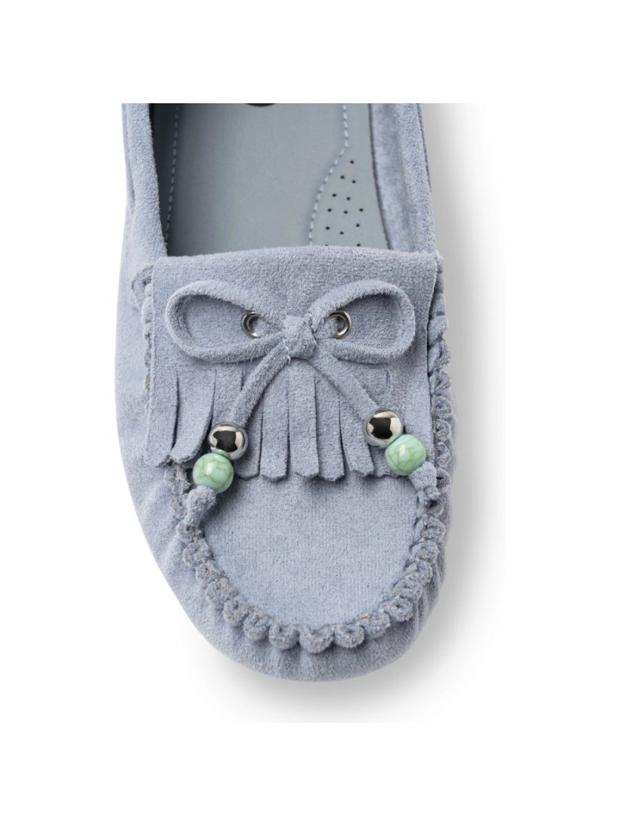 Mocassins à nœud et perles bleu ciel