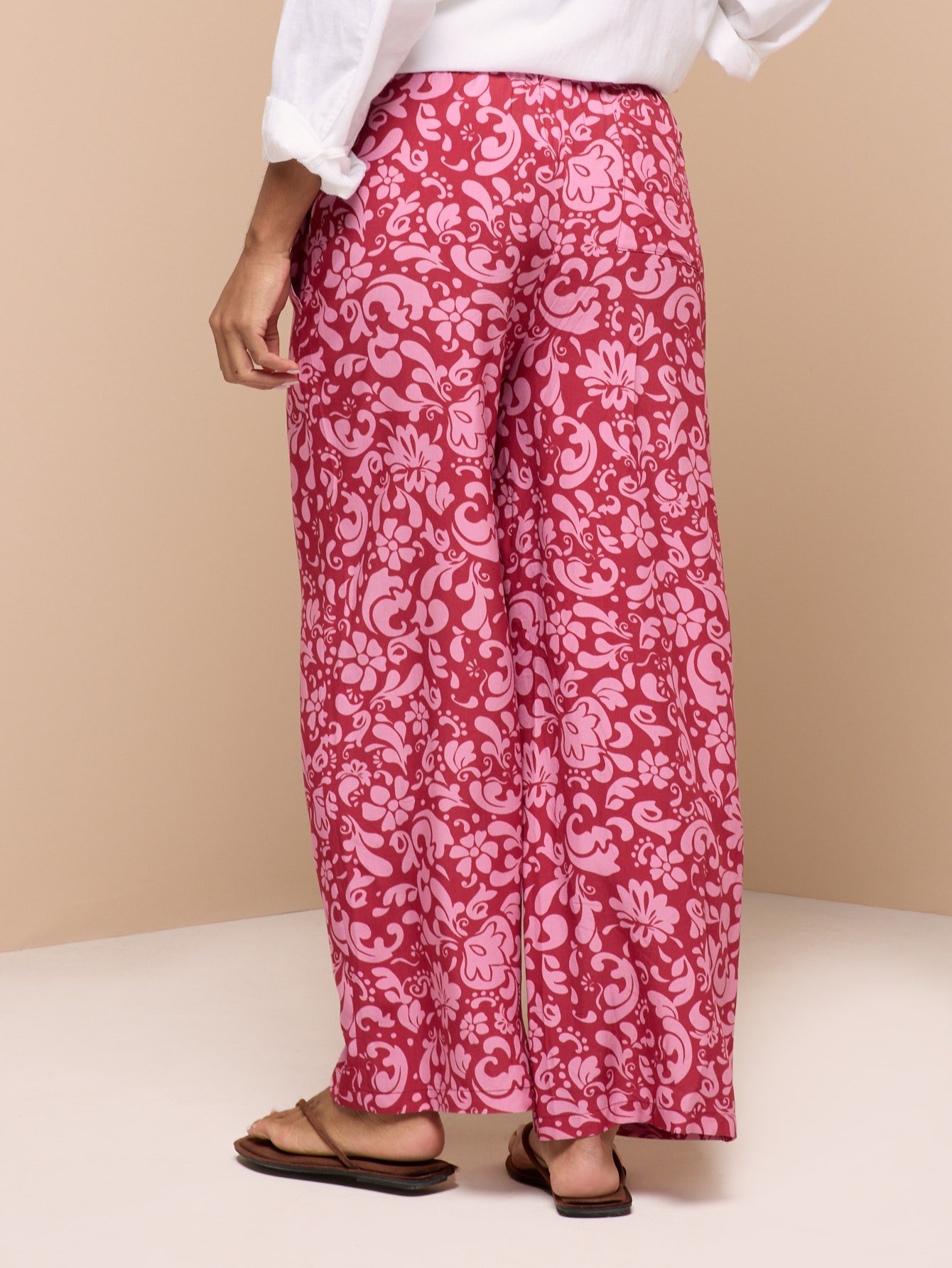 Flared Floral Print Trousers With Drawstring Waist