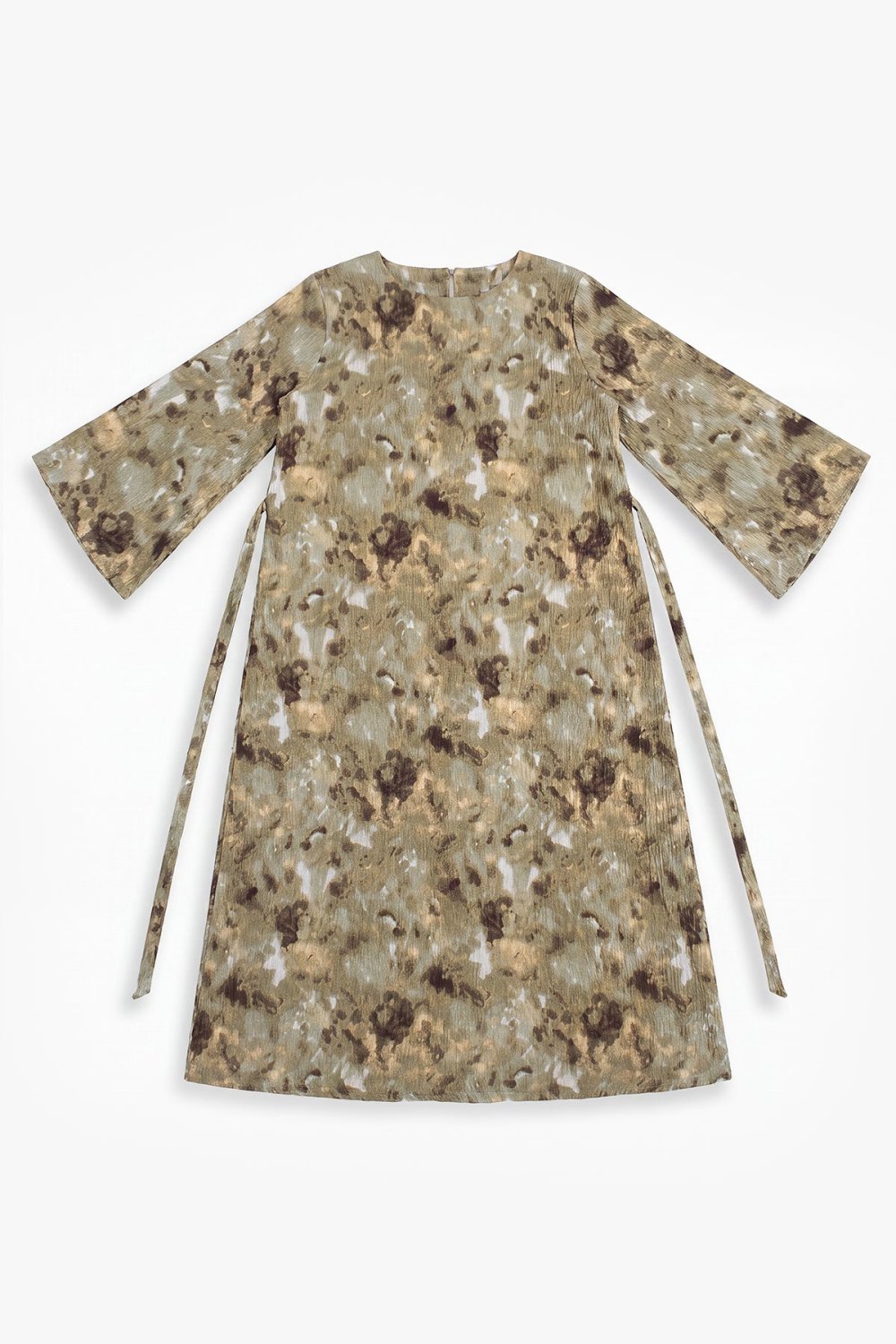 Wide-sleeve print abaya - Khaki