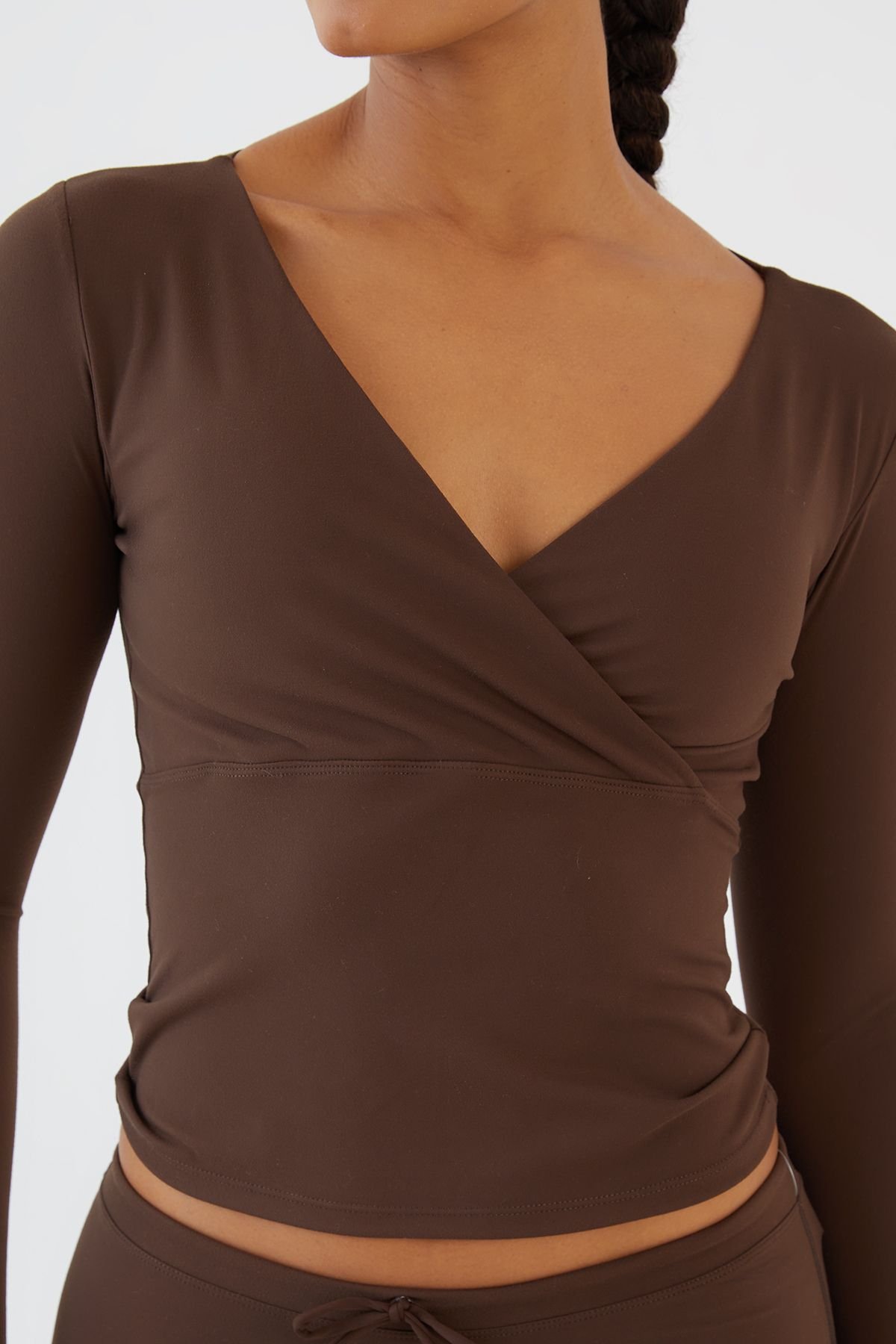 Long sleeve wrap sports top - Chocolate