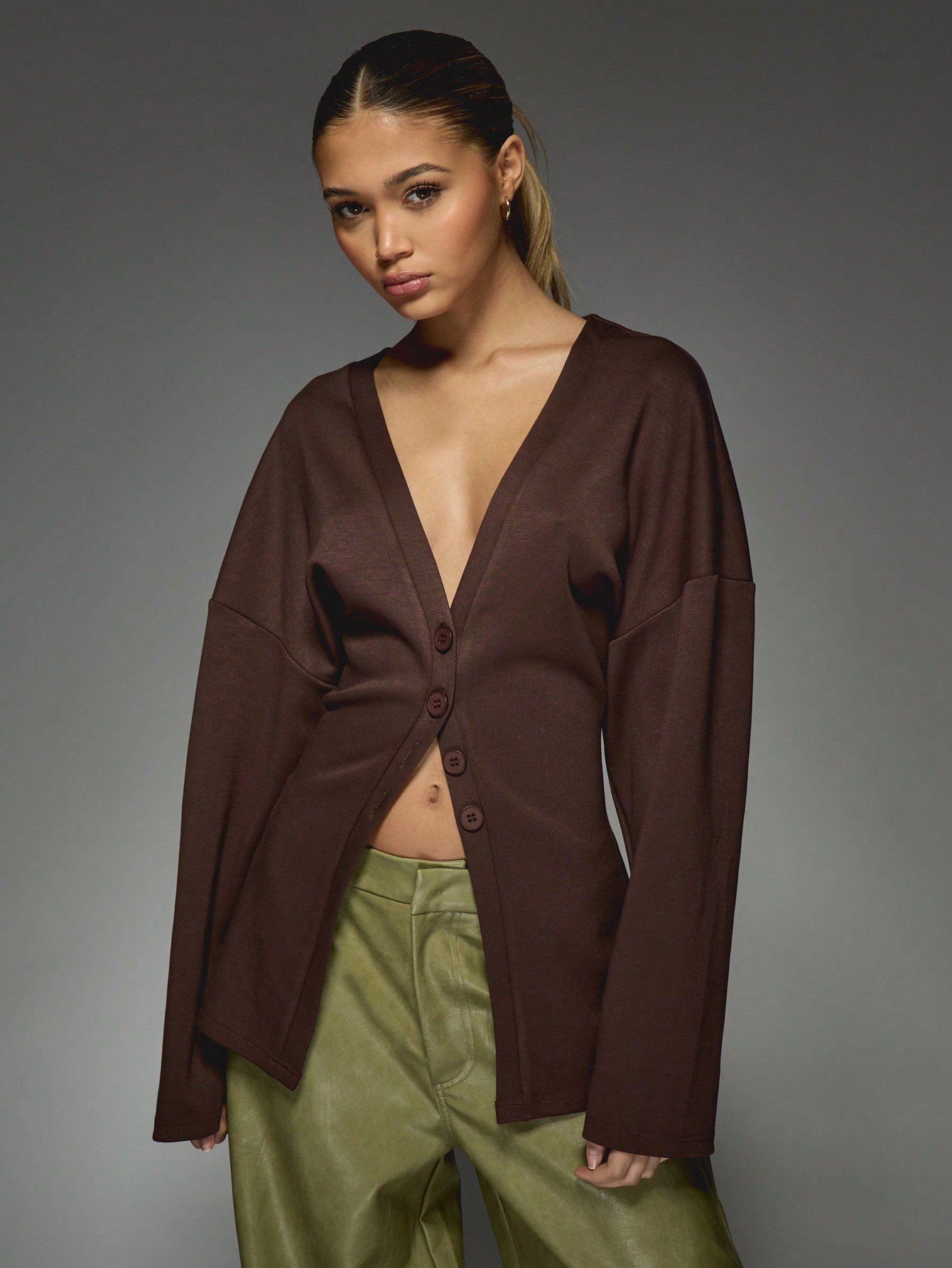 Pull Oversize À Manches Longues Et Col En V