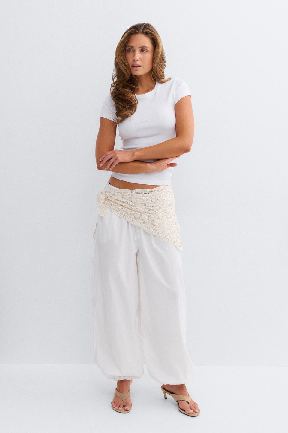 Pantalon ballon en coton taille mi-haute