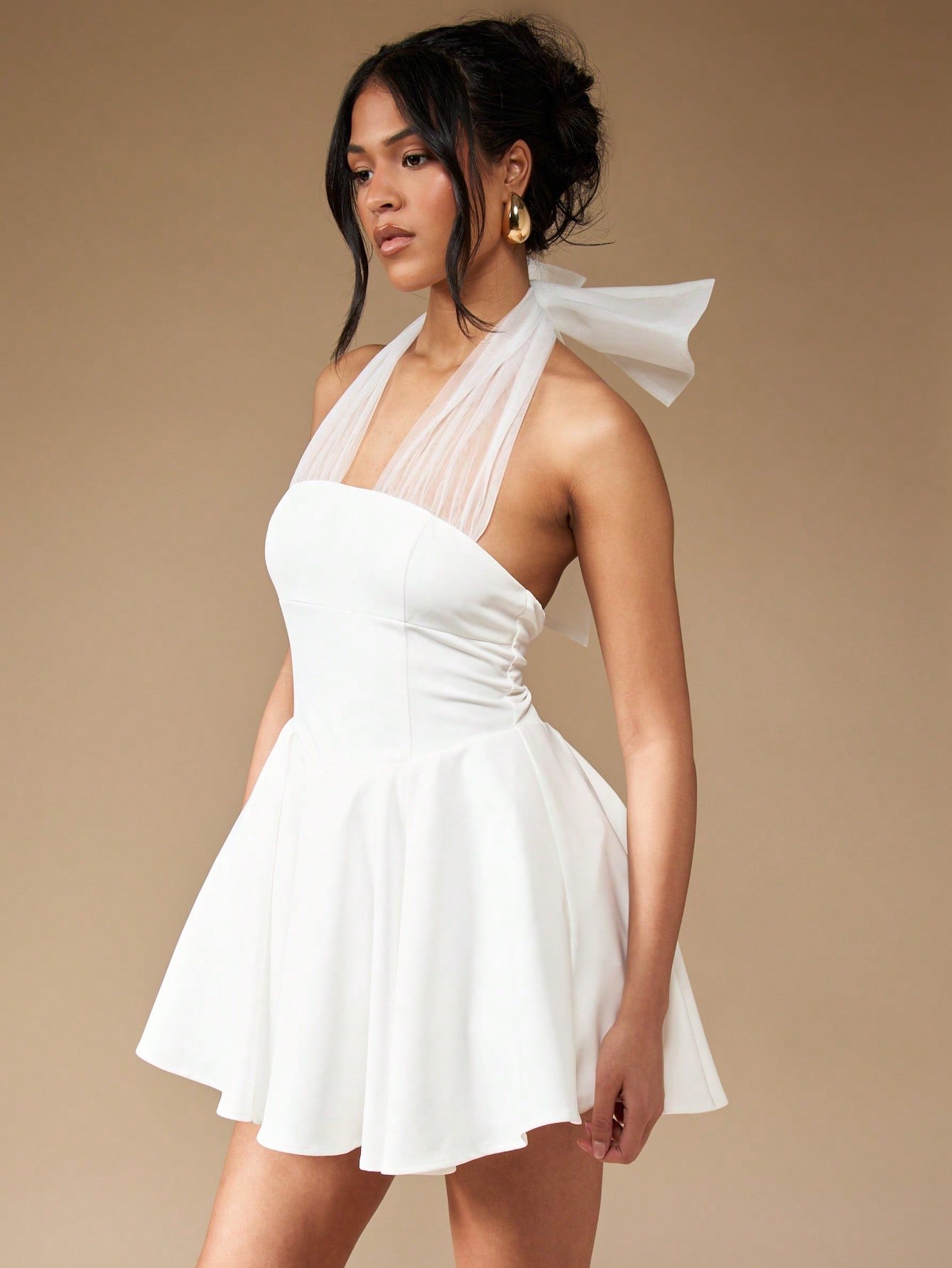 Halter Style Bow Knit Mini Dress