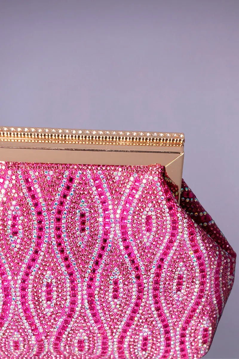 Fuchsia evening bag with paisley rhinestones
