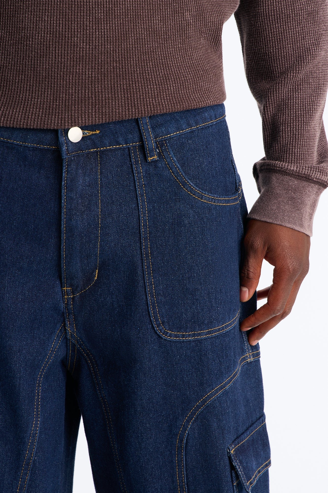 Cargo baggy paneled denim shorts
