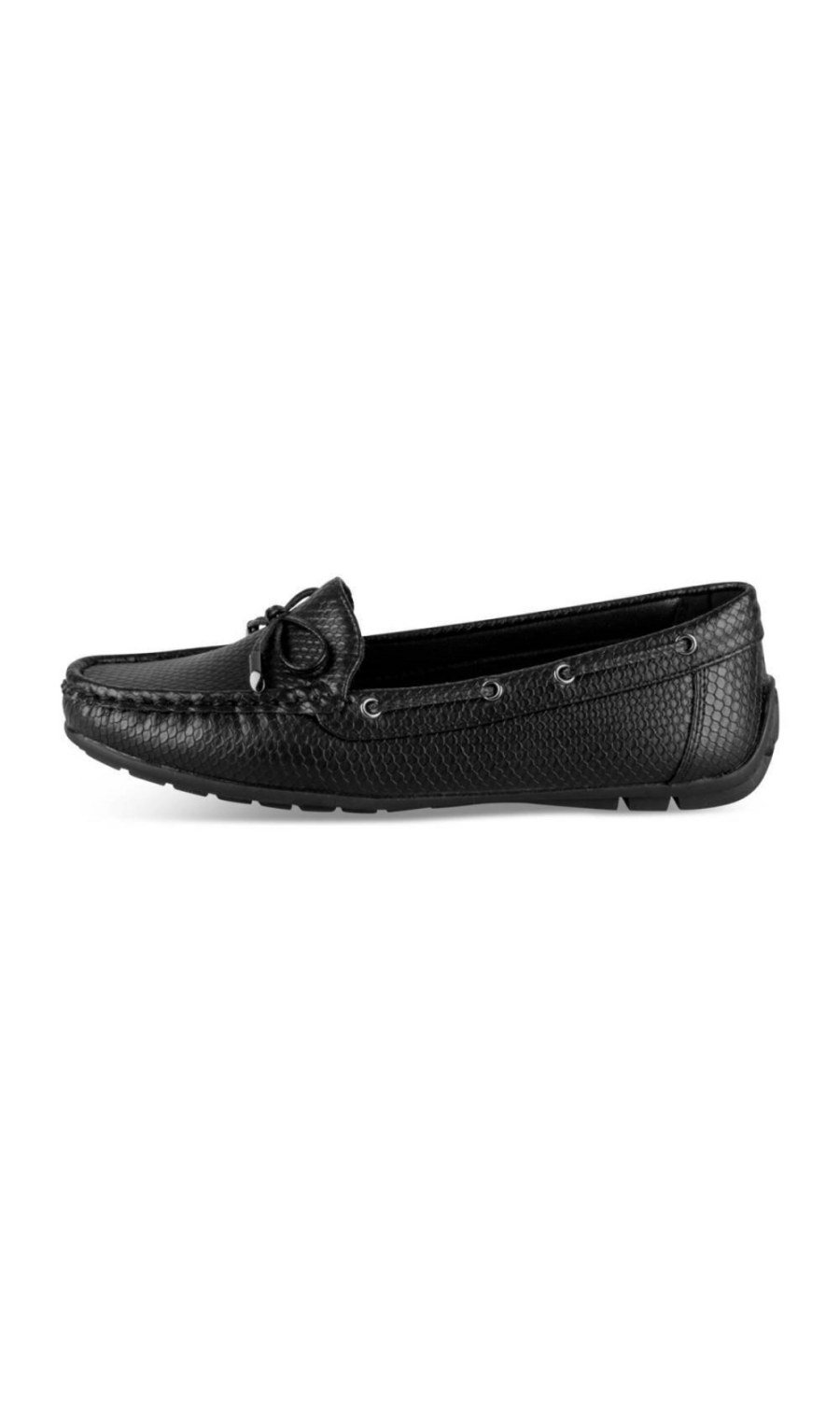 Black snake-effect loafers with eyelets