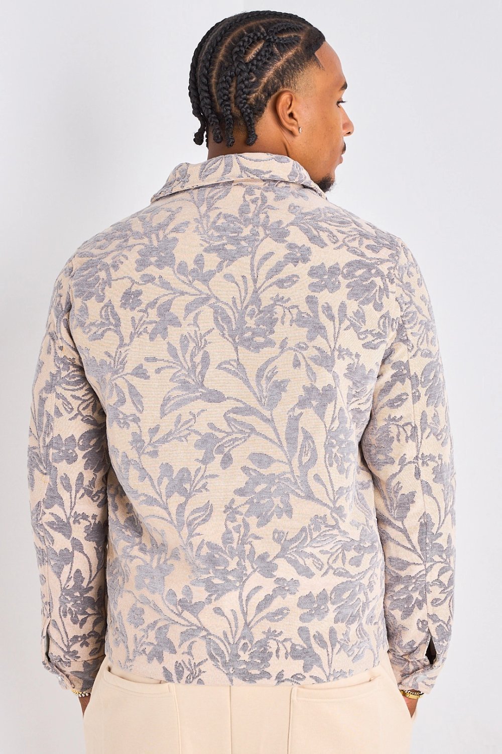 Grey washed-effect jacket with floral pattern