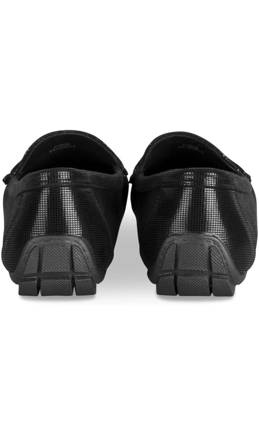 Black glossy loafers, faux suede strap