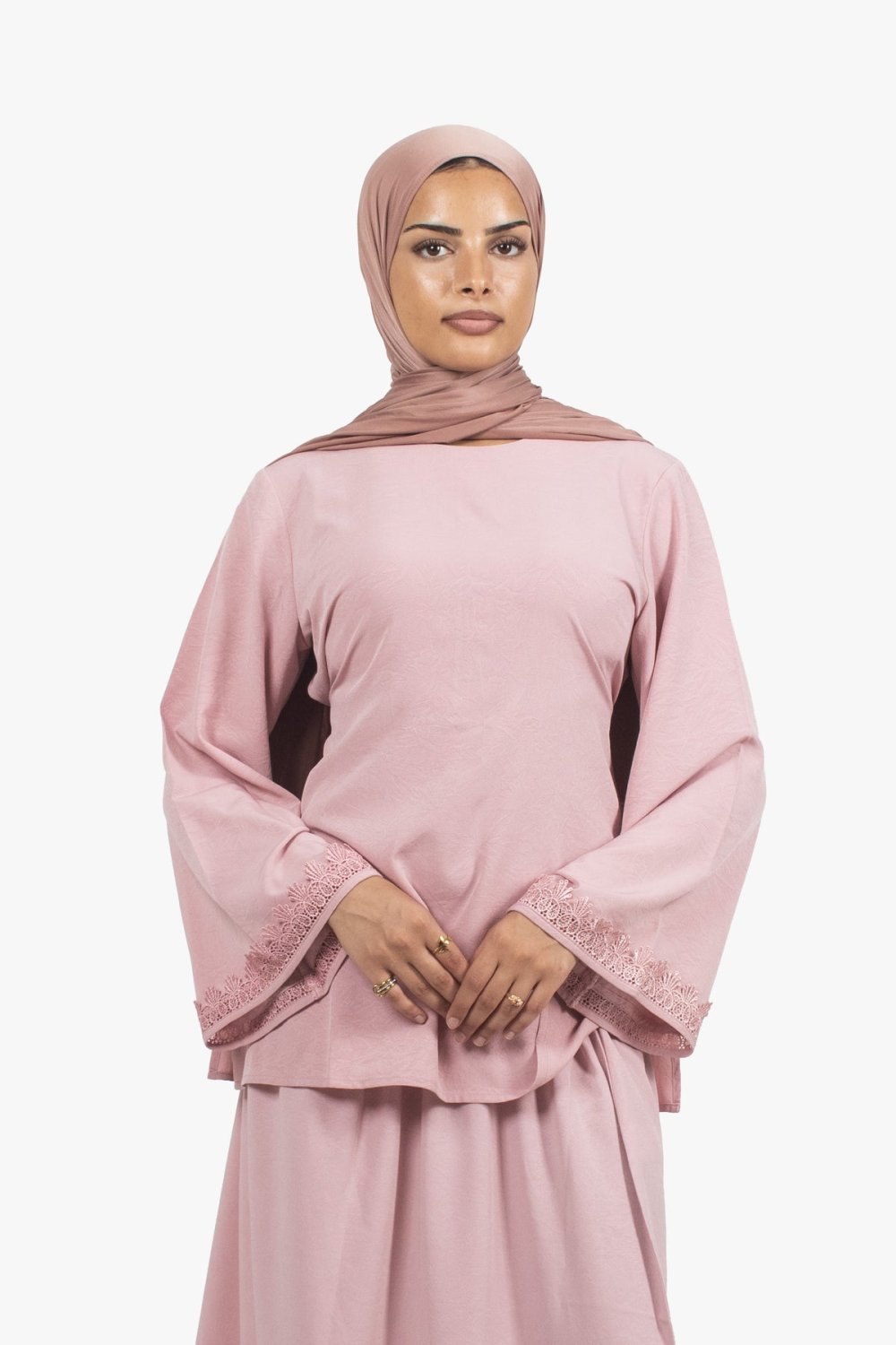 Haut twil crêpe b dentelle f lkmam - Rose poudré