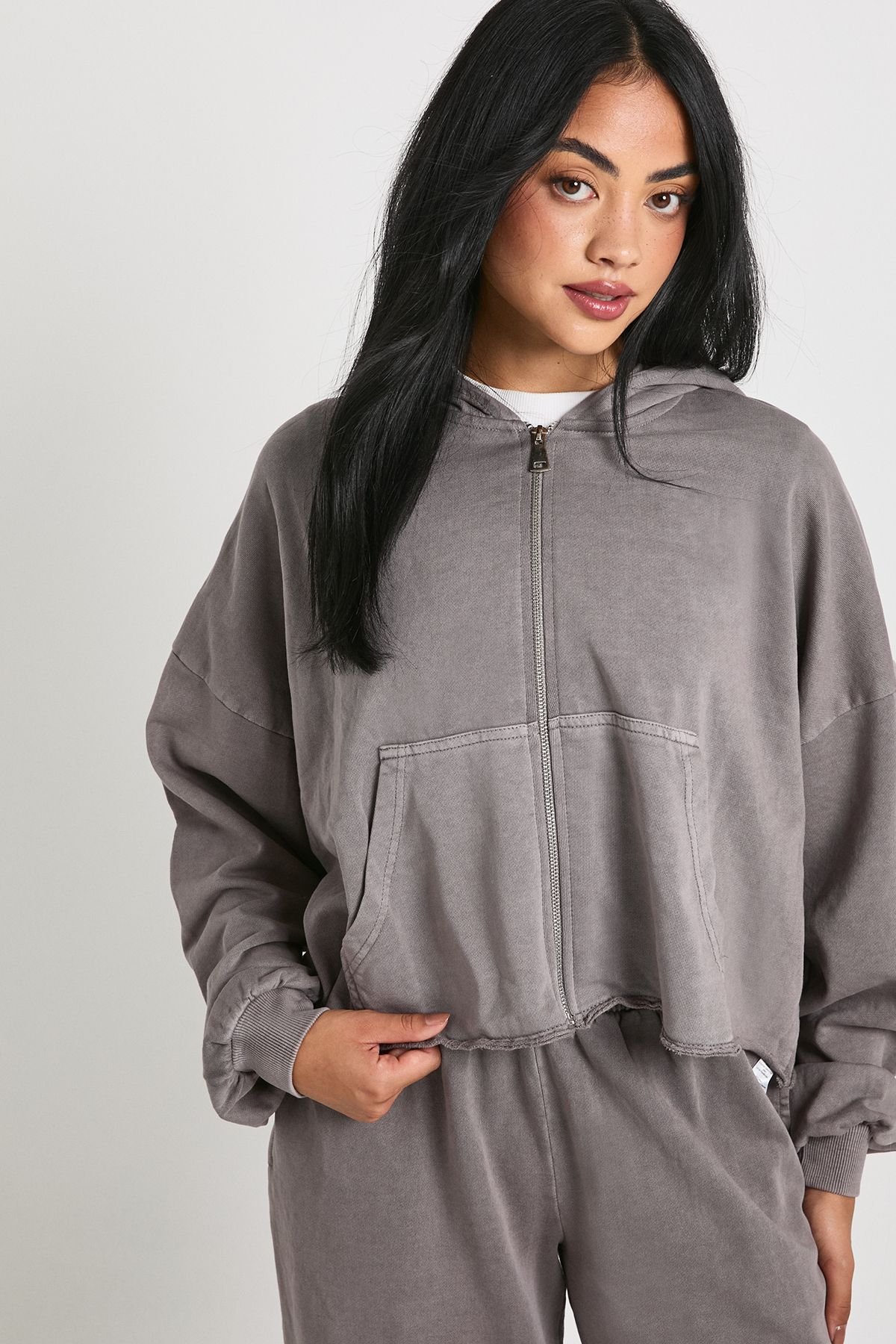 Ensemble jogging jambe droite aspect délavé ourlet usé