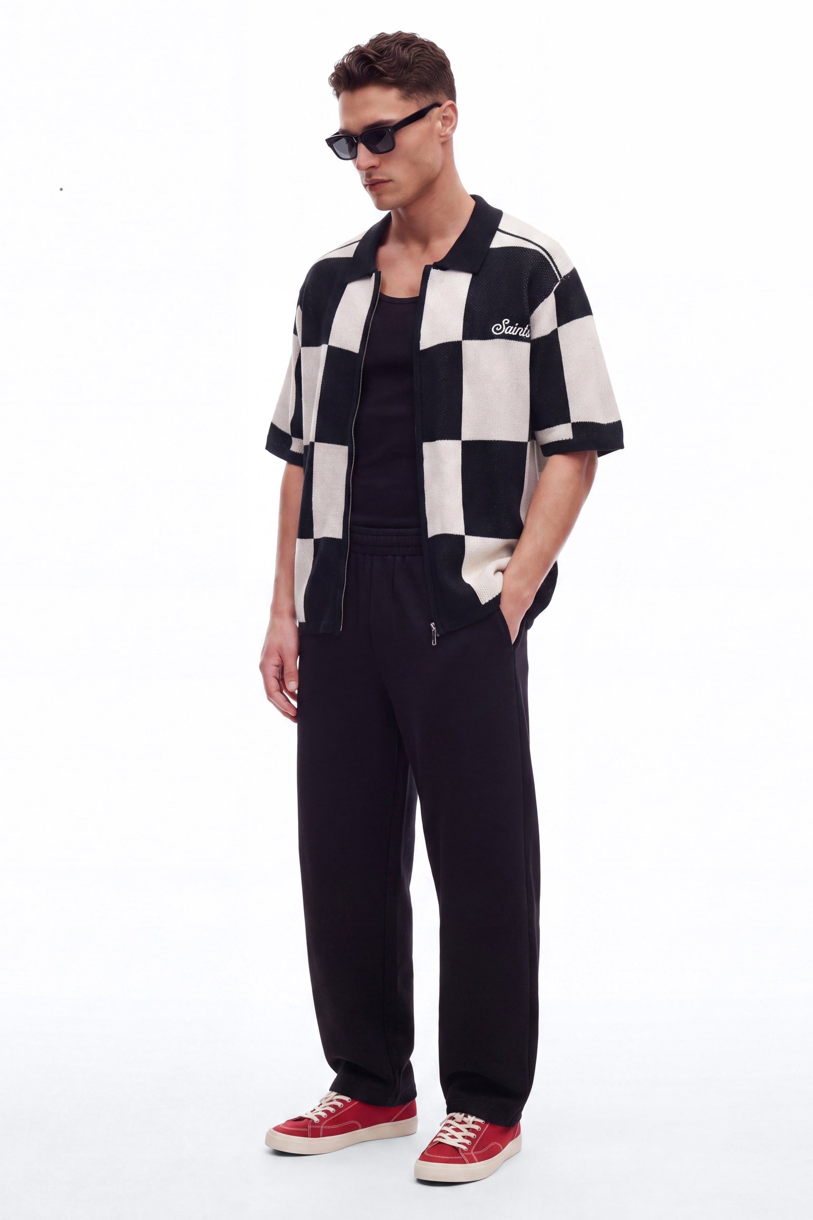 Saints checked zip-up shirt