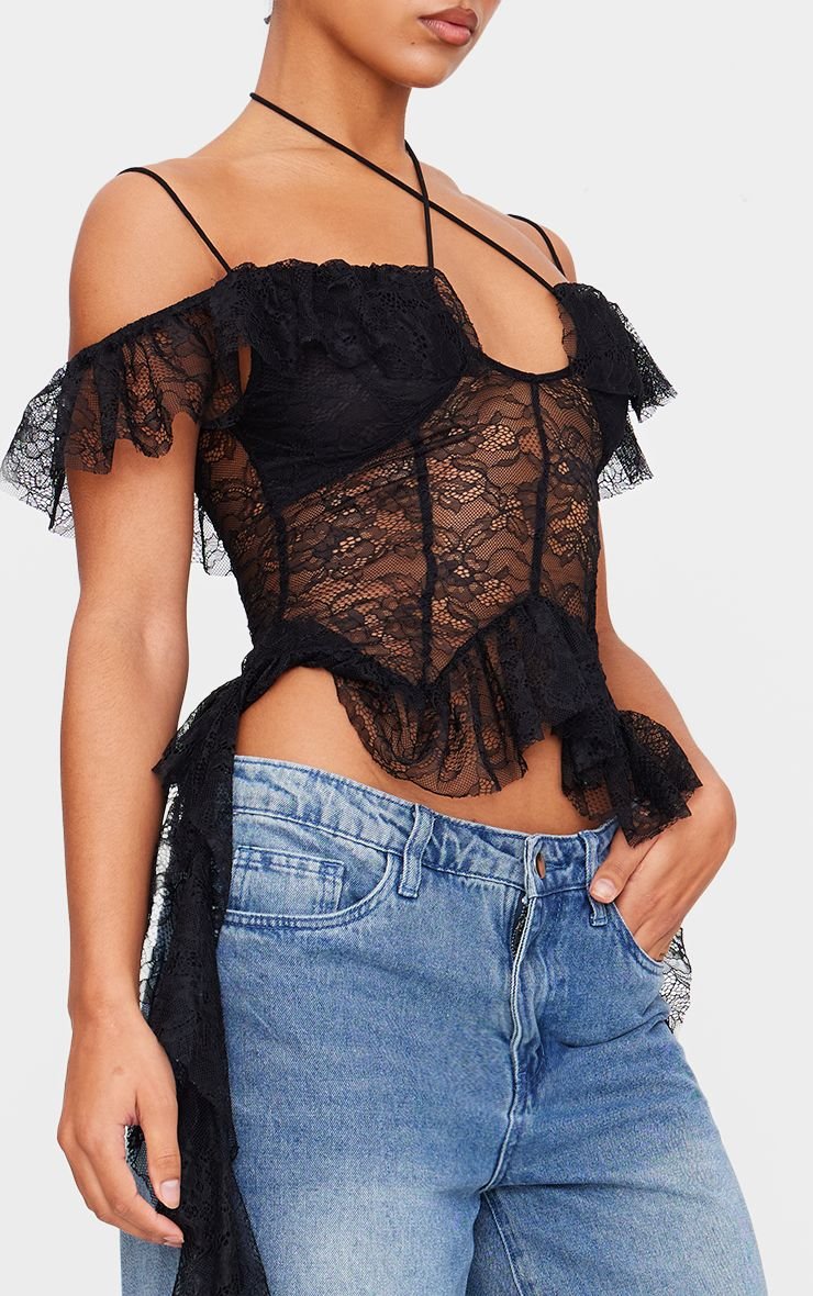 Haut twil f dentelle b volants w col licou