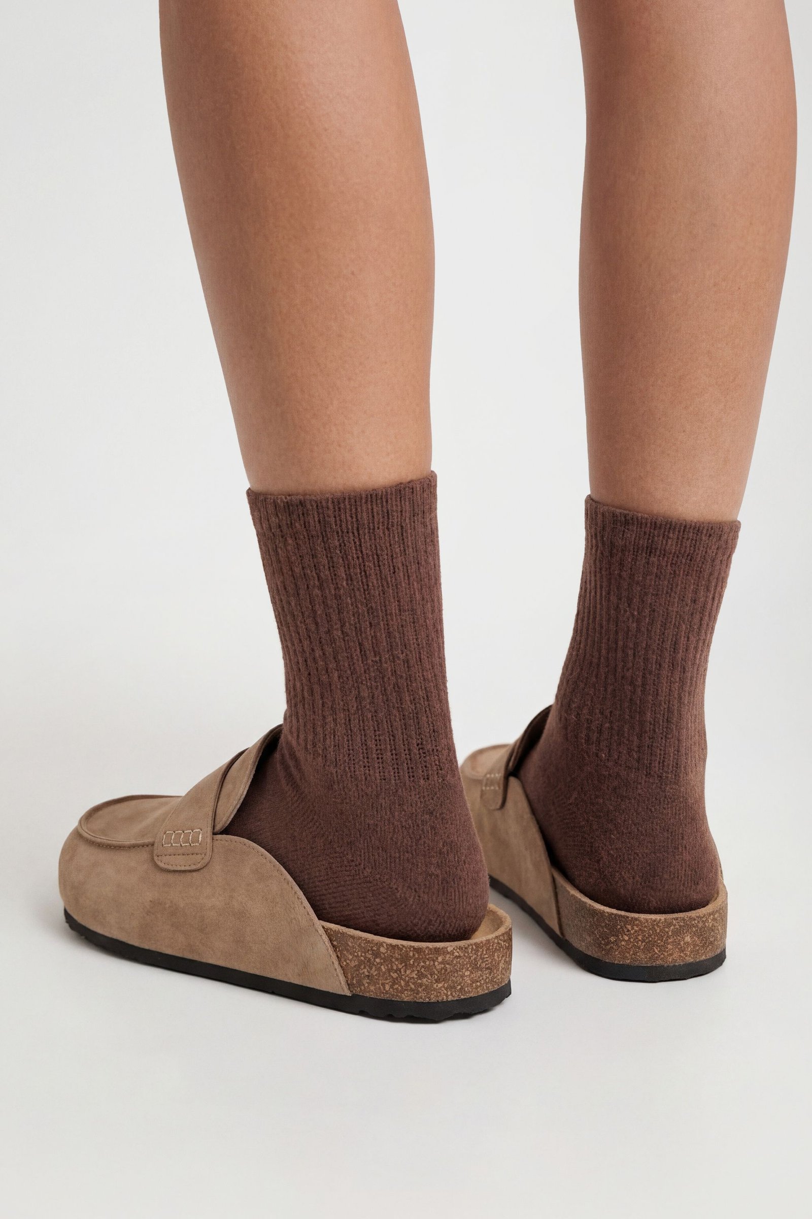 Wide Fit Faux Suede Clog Mules With Tab Detail