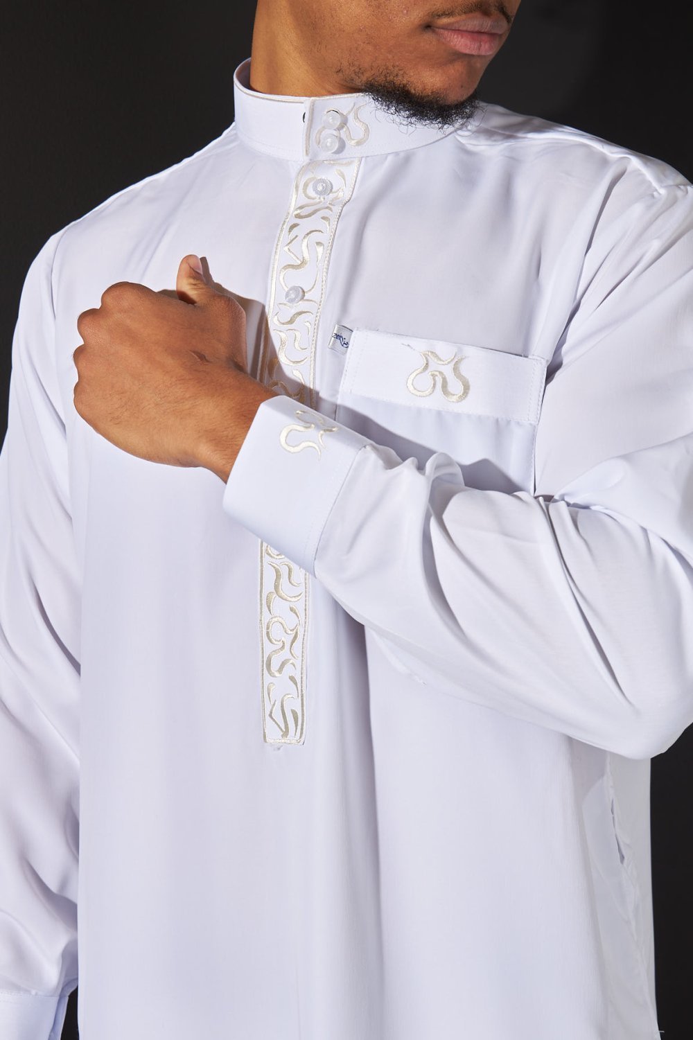 White embroidered qamis and trousers set