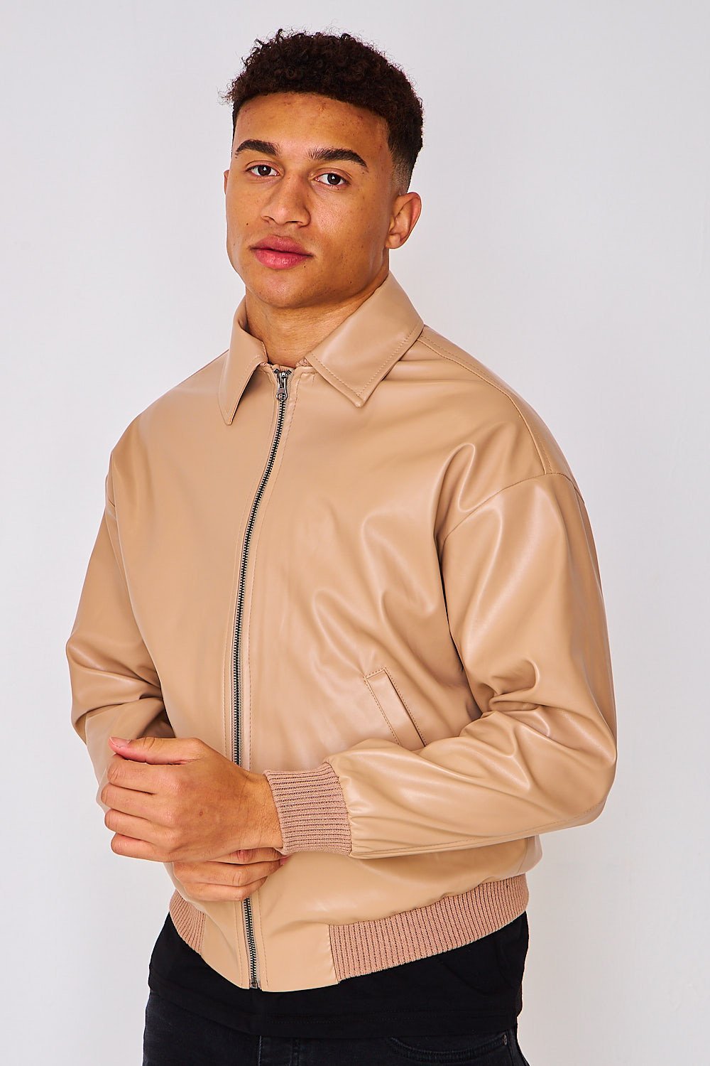 Bomber simili cuir b zip beige ghame9