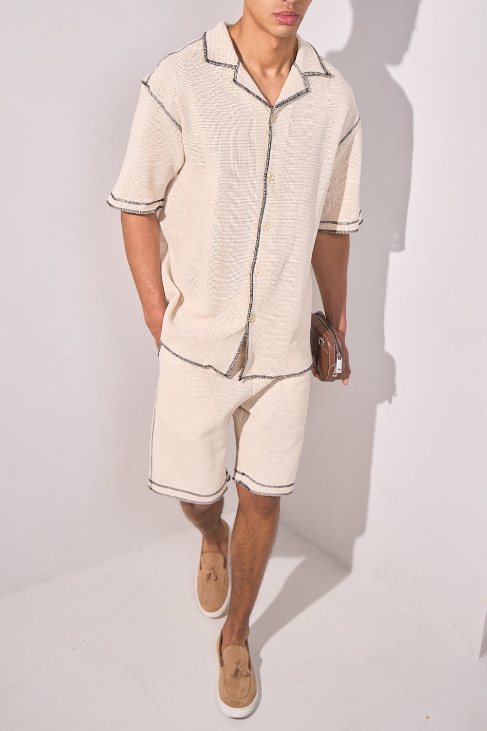 Ensemble chemise w short b khyata joj lwan beige