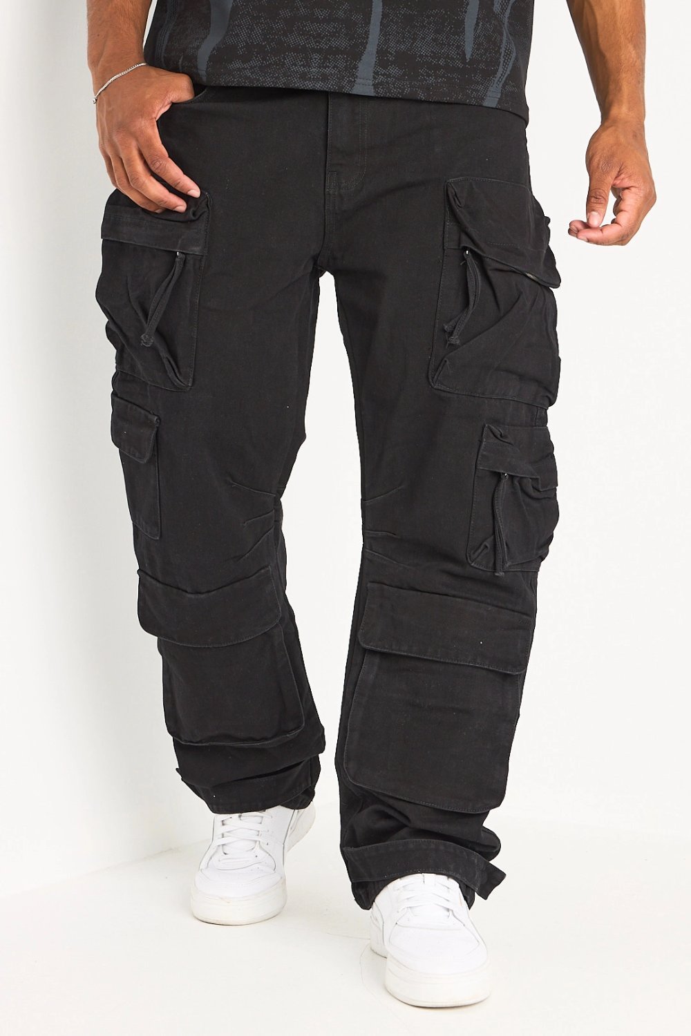 Black straight cargo trousers