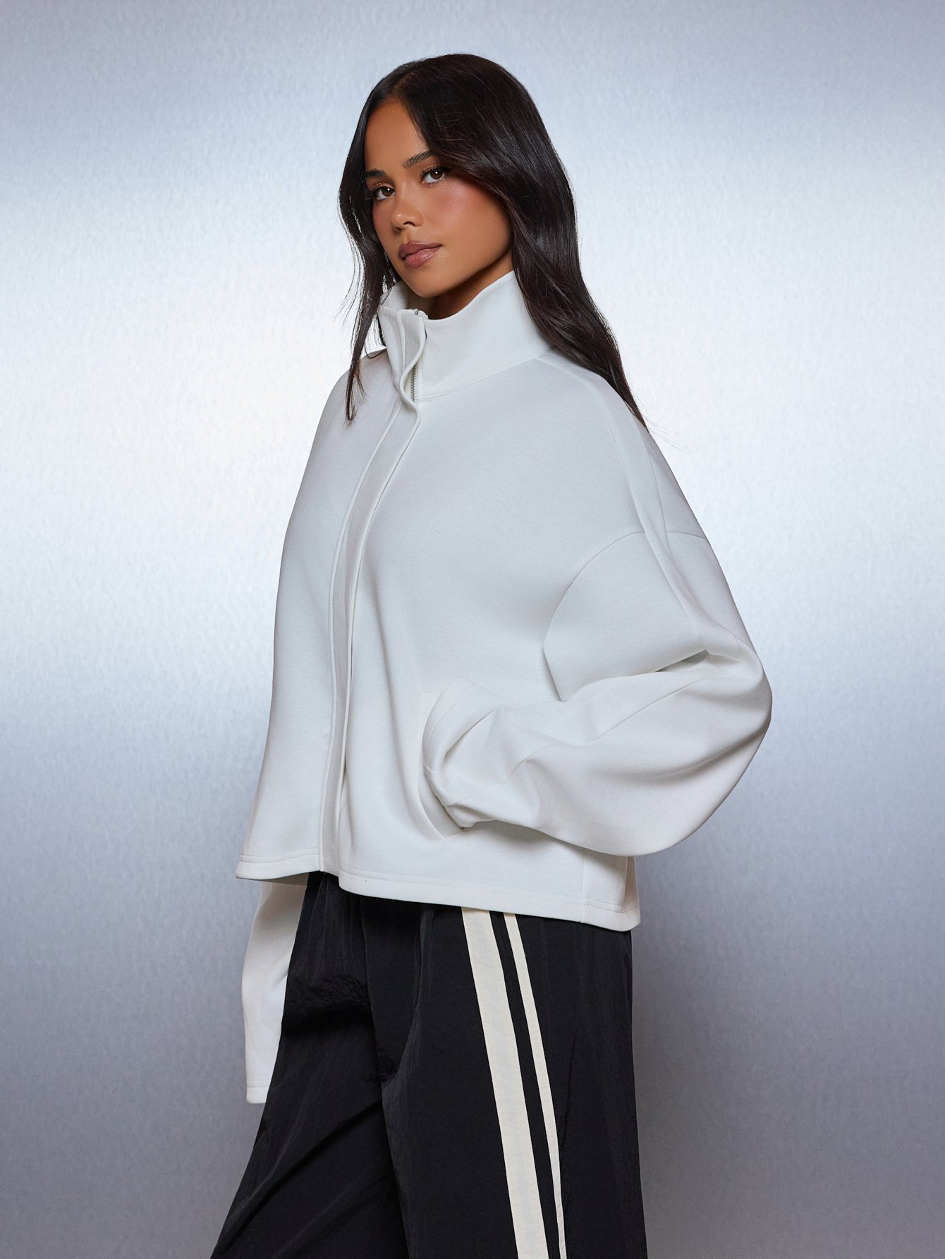 Sweat-shirt oversize à demi-zip et col montant