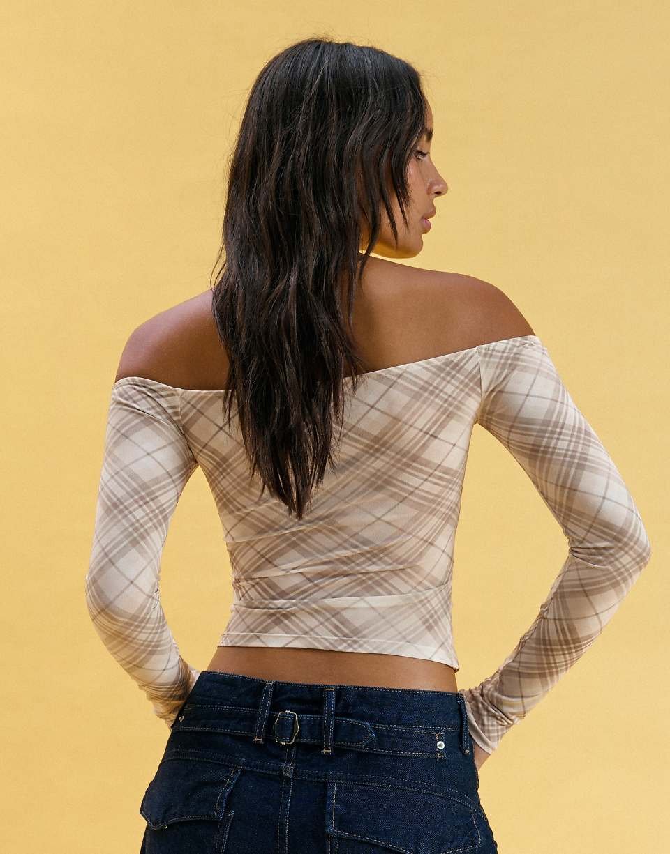 T-shirt à manches longues style corset à lacets beige