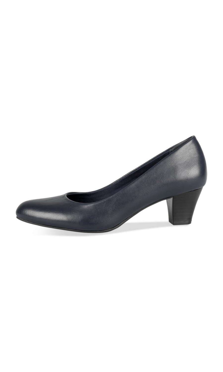 Navy flared-heel round-toe pumps