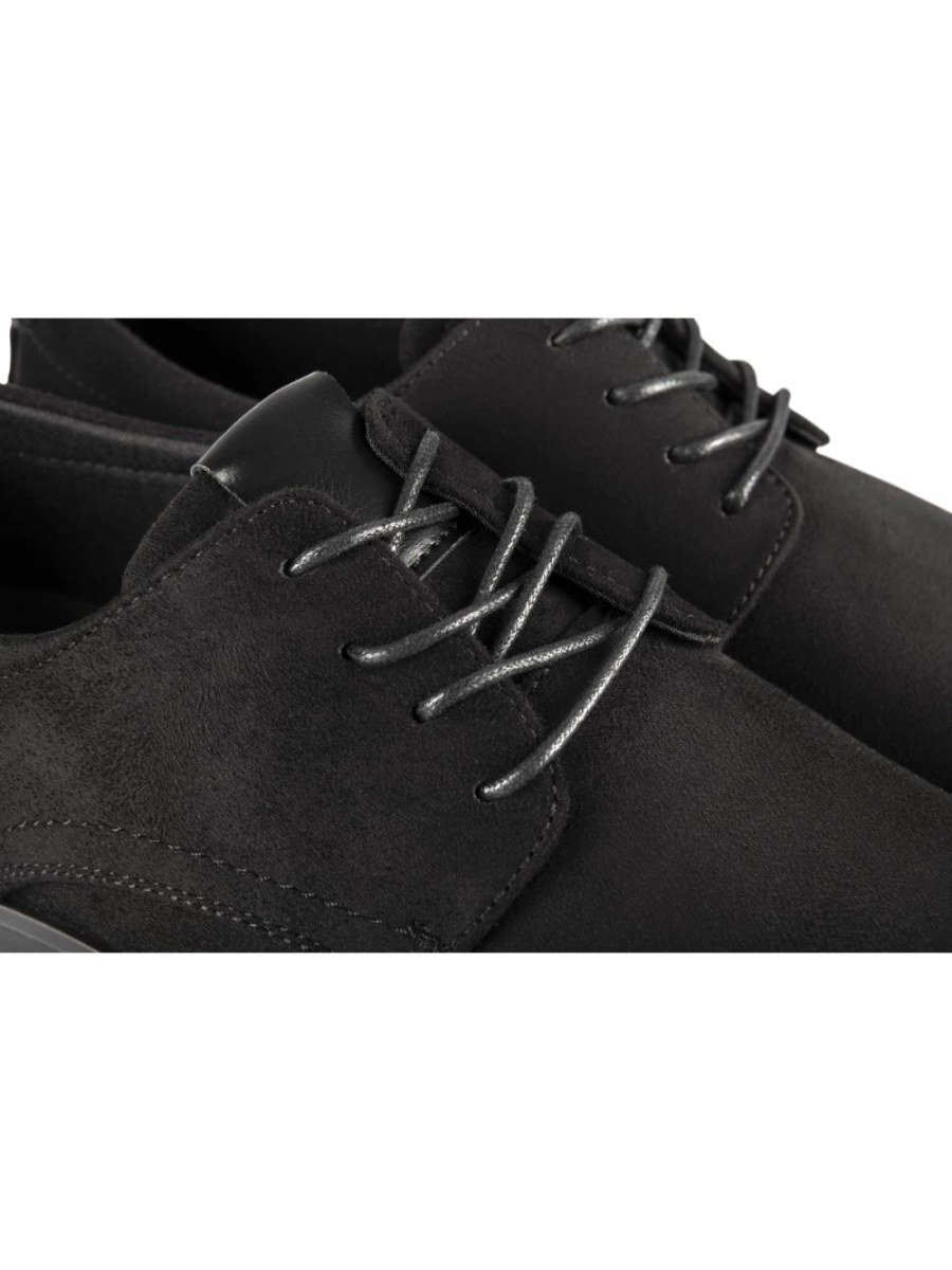 Black suede-effect derbies, flat sole
