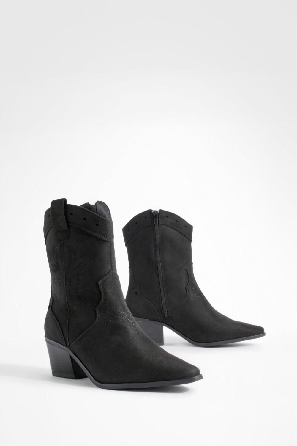 Cut-out faux suede western boots