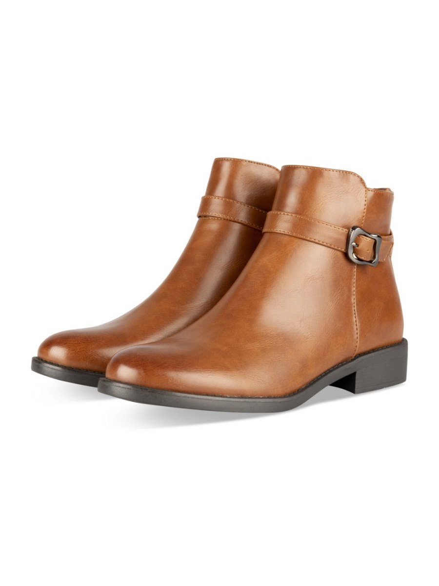 Cognac ankle boots with buckle strap