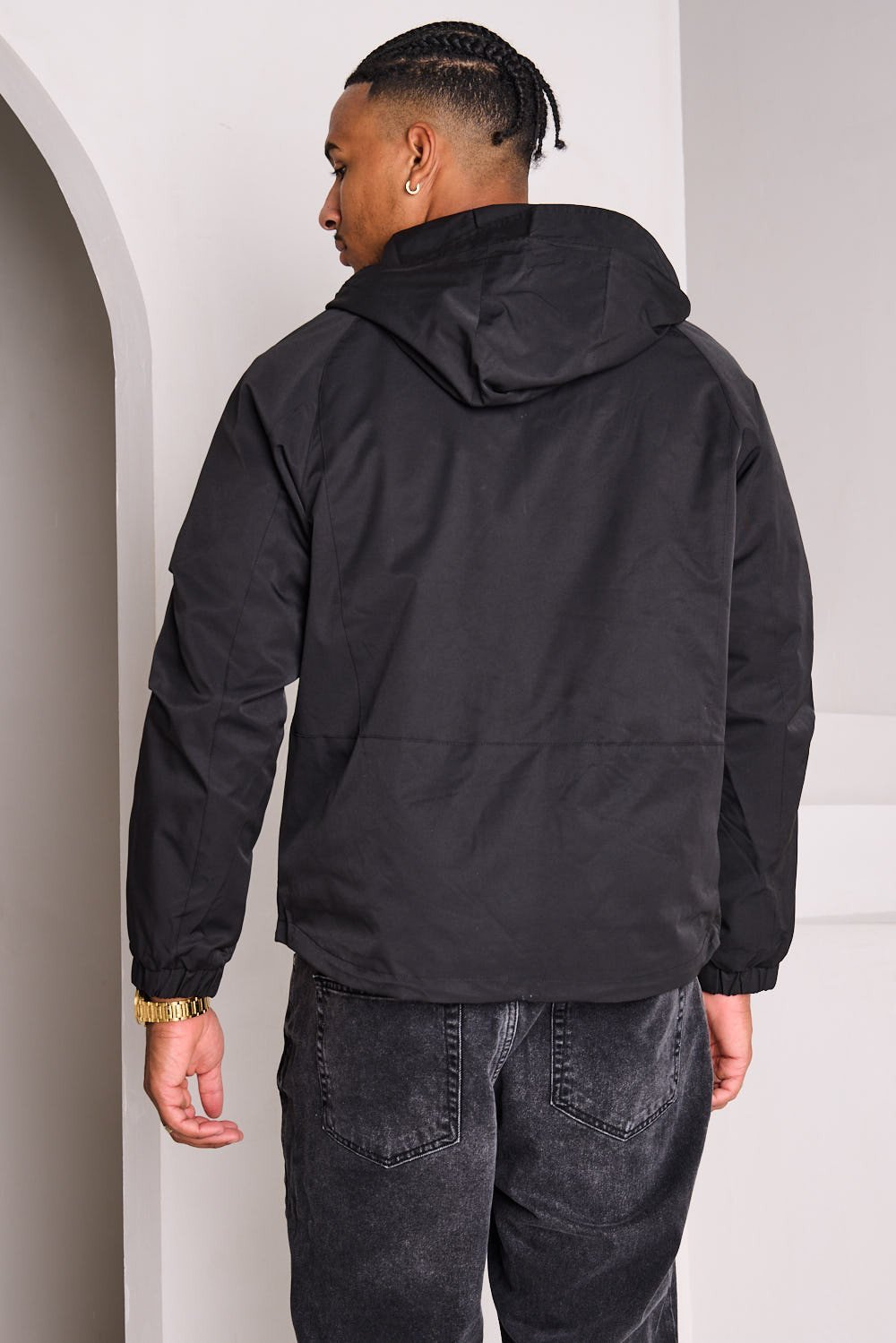 Black hooded canvas jacket