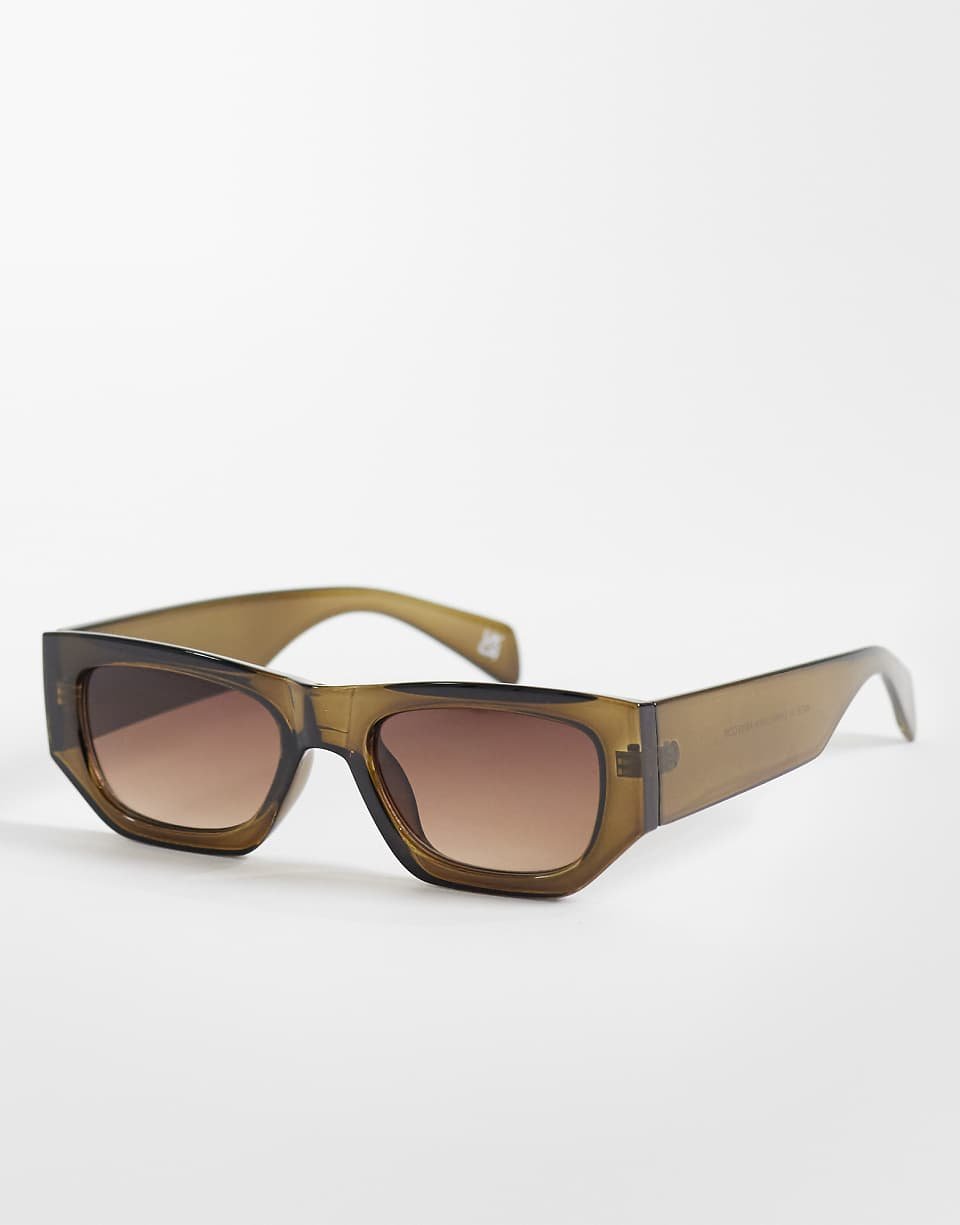 Lunettes de soleil carrées angulaires avec verres dégradés roses - Vert ton sur ton